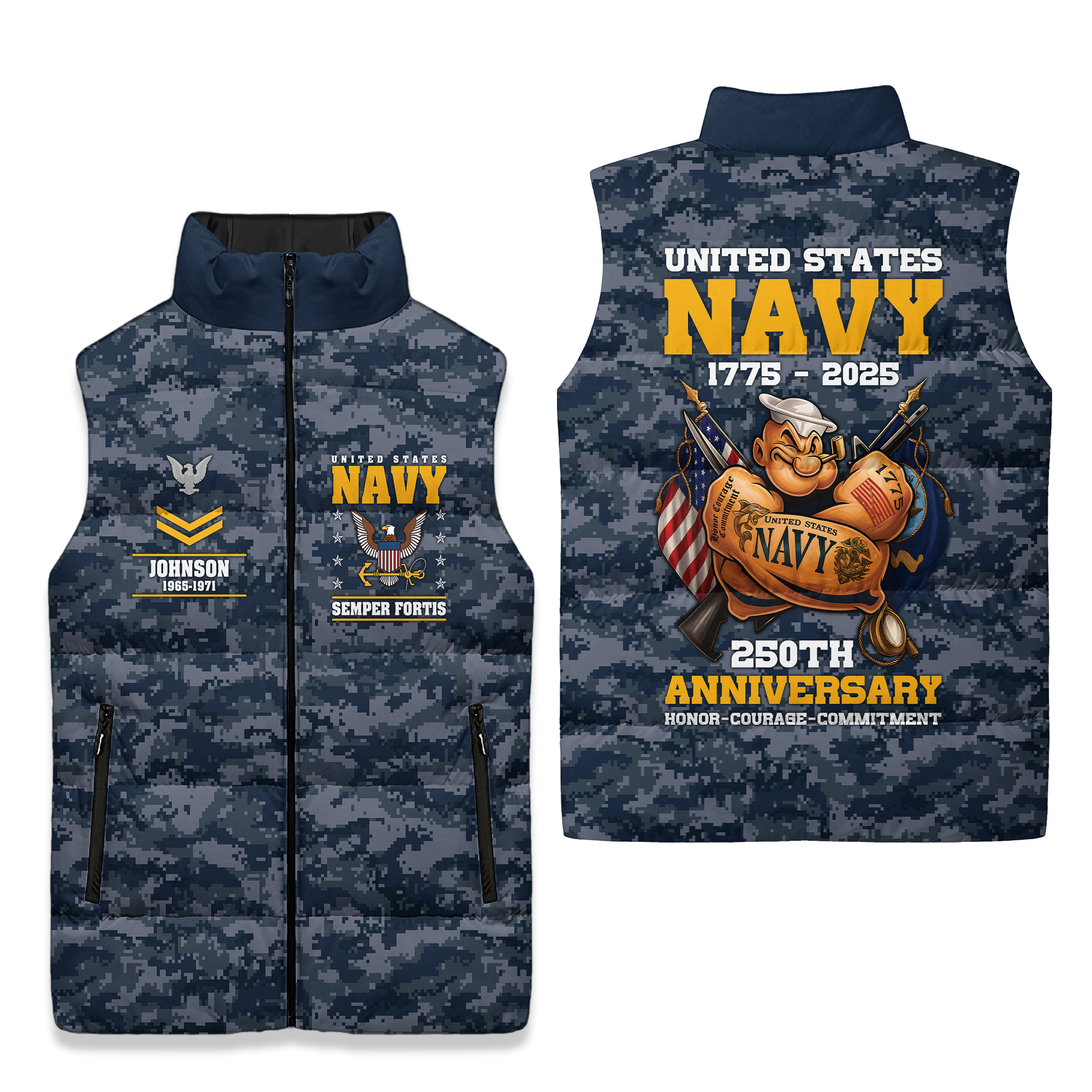 Personalizable Navy 250th Anniversary Puffer Vest