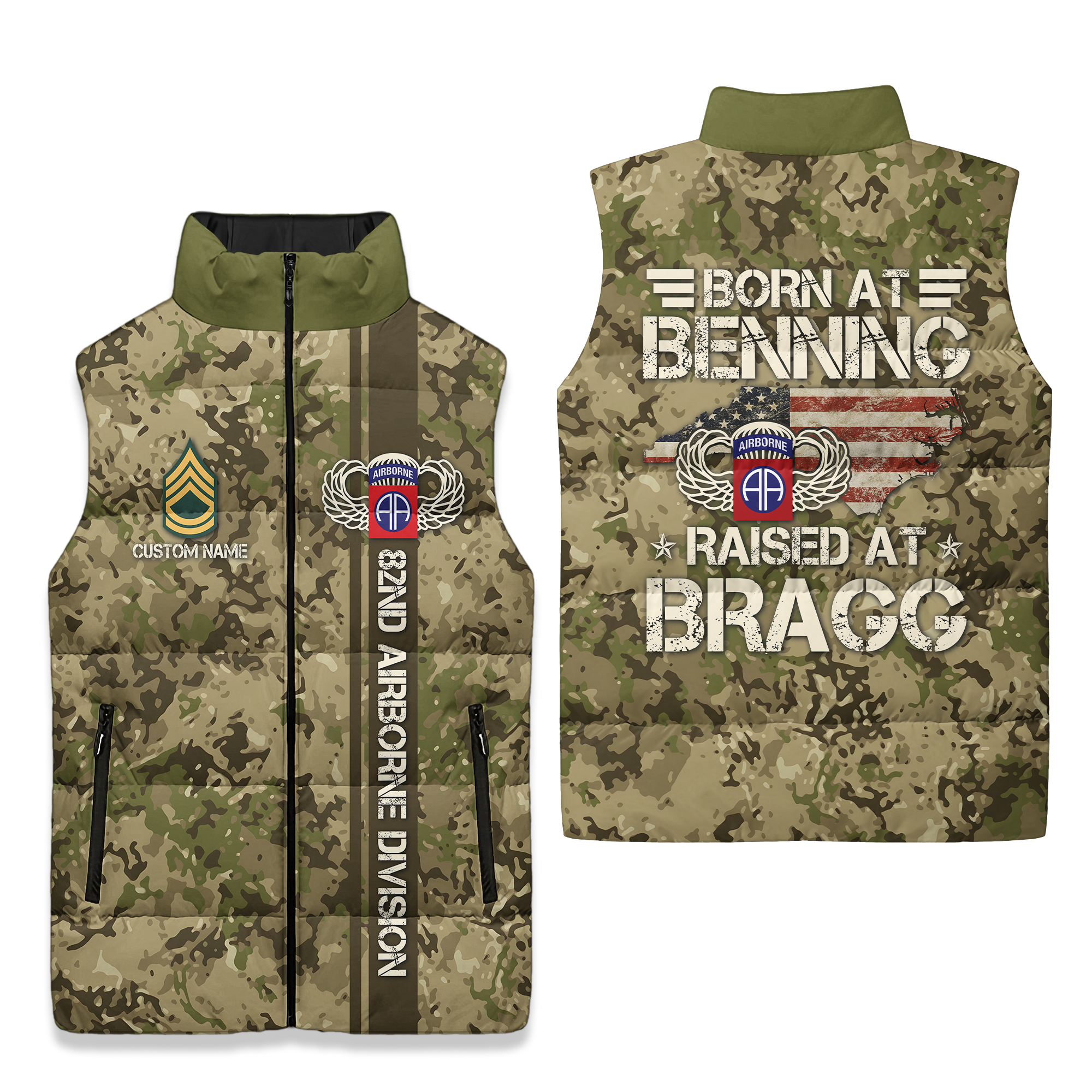 Personalizable 82nd Airborne Born At Benning Puffer Vest