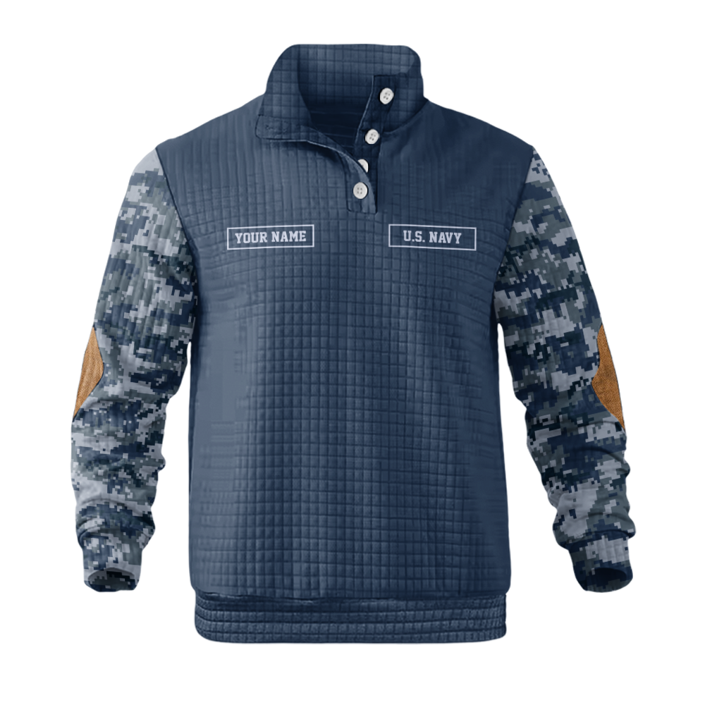 Personalizable I've Seen The World In The Navy Waffle Stand Collar Sweatshirt