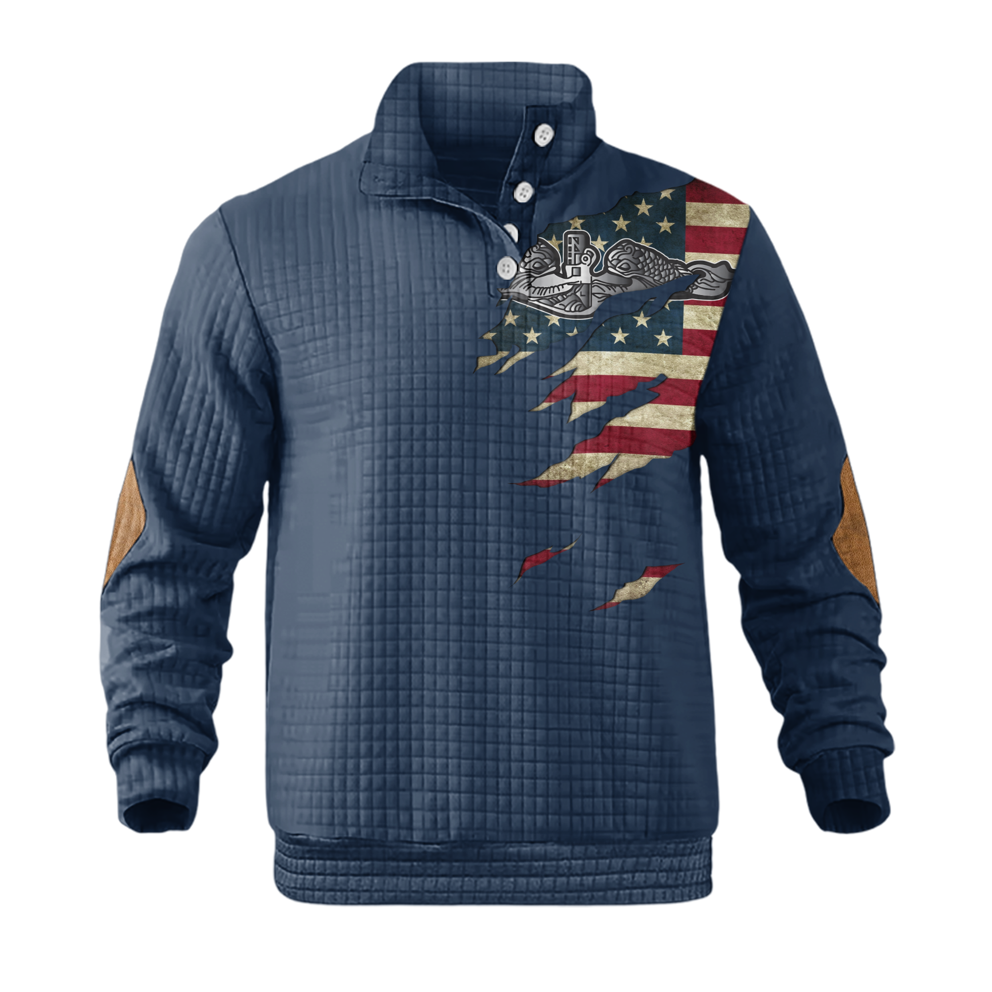 Personalizable Navy Submarine Silent Service Waffle Stand Collar Sweatshirt