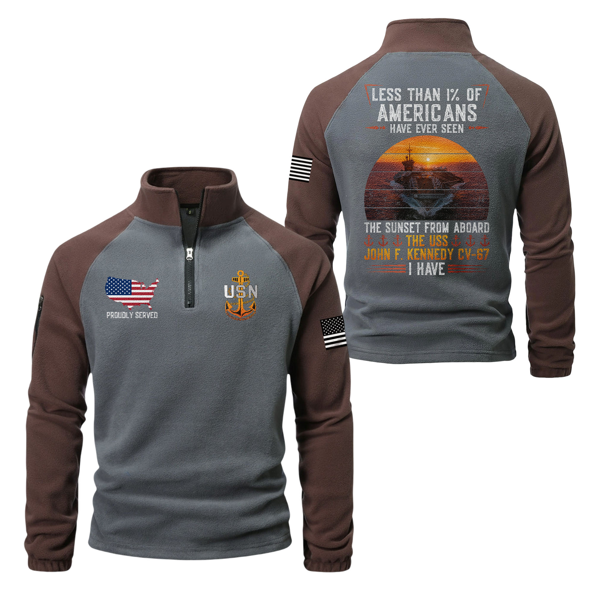 Personalizable Less Than 1% Navy Ship Half-Zip Raglan Sweatshirt