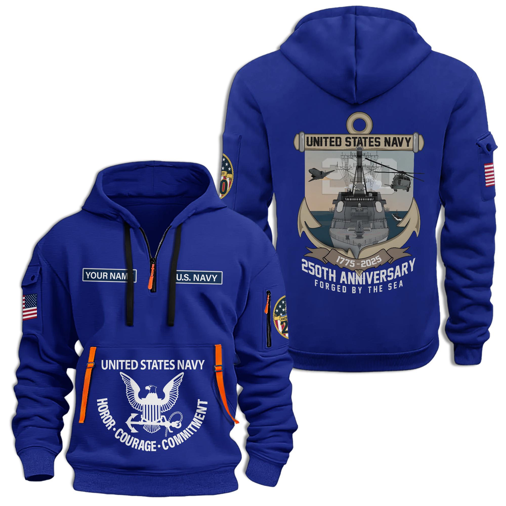 Personalizable Navy 250th Anniversary Quarter Zip Hoodie