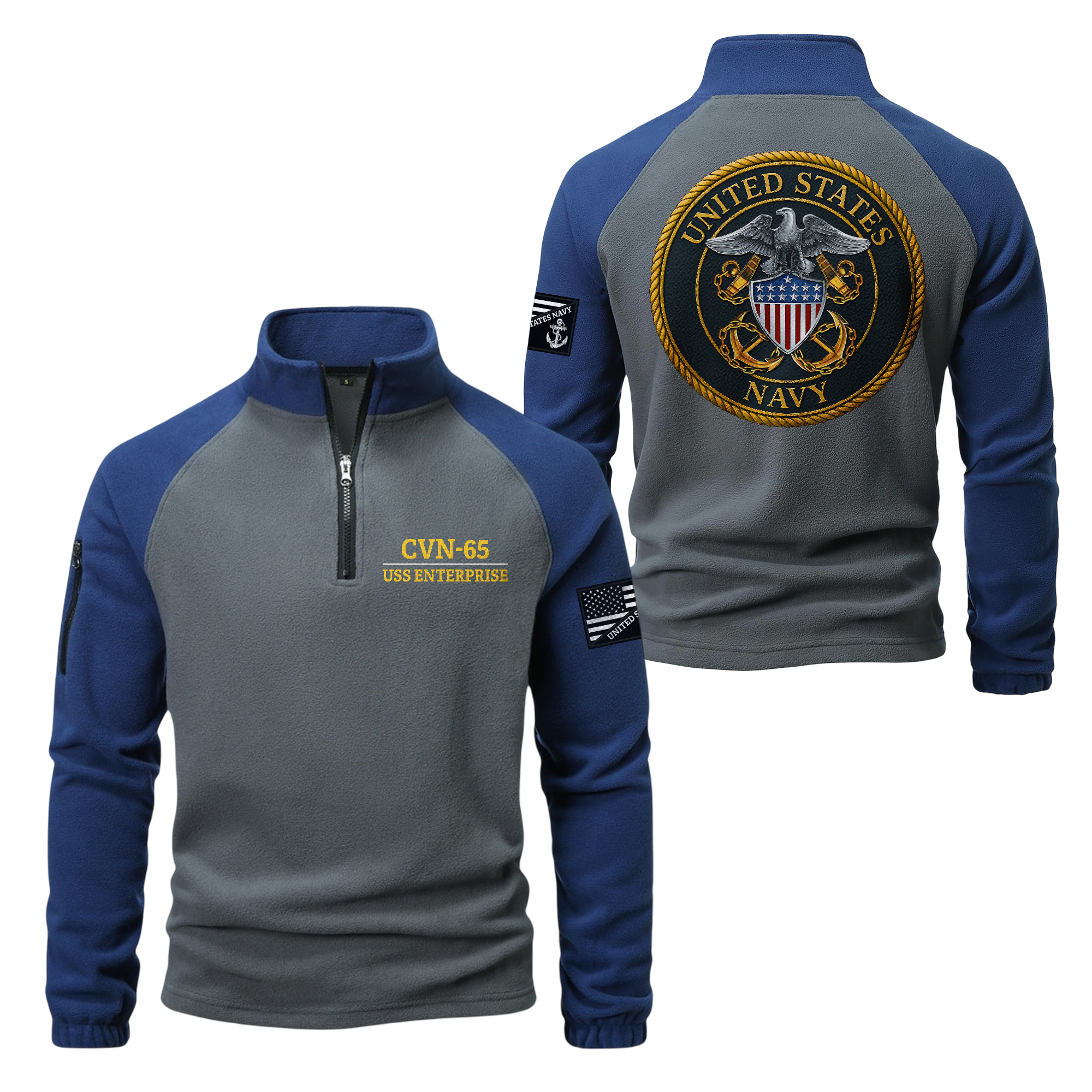 Personalizable Navy Ship Half-Zip Raglan Sweatshirt