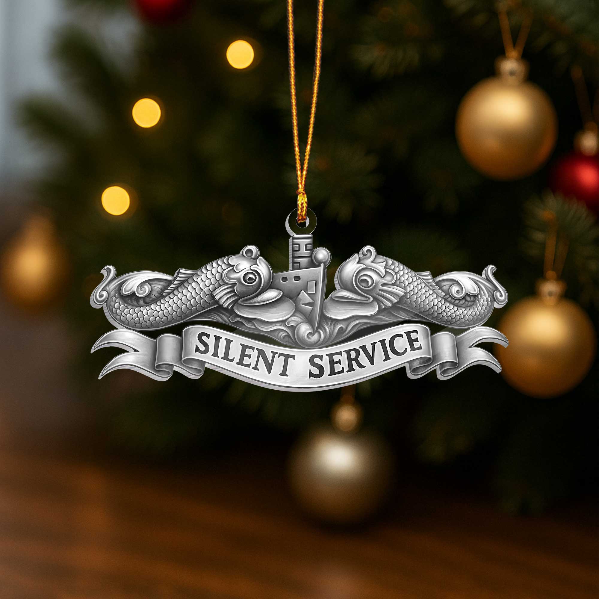 Navy Submarine Silver Dolphins Silent Service Acrylic Ornament