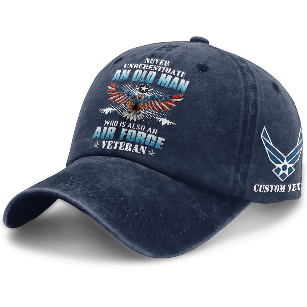 Personalizable Air Force Never Underestimate An Old Man Washed Cap