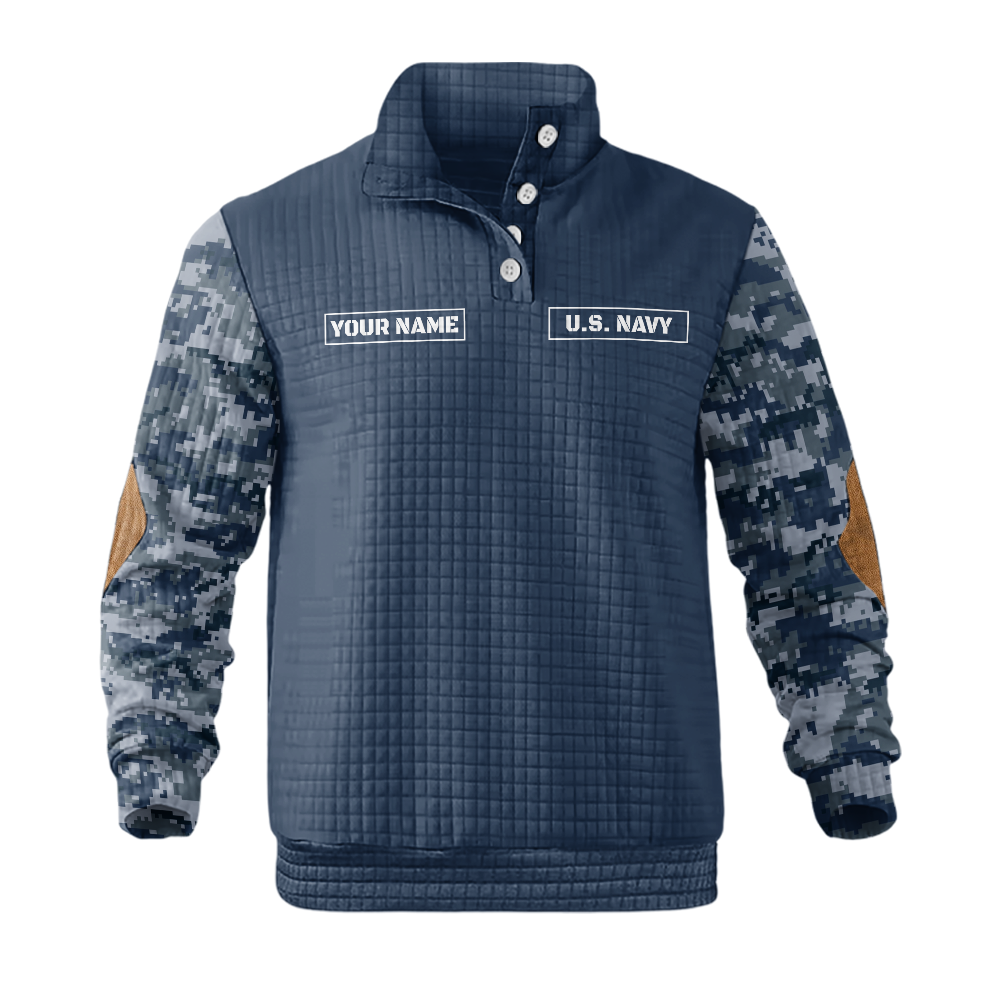 Personalizable Navy Submarine Death From Below Waffle Stand Collar Sweatshirt