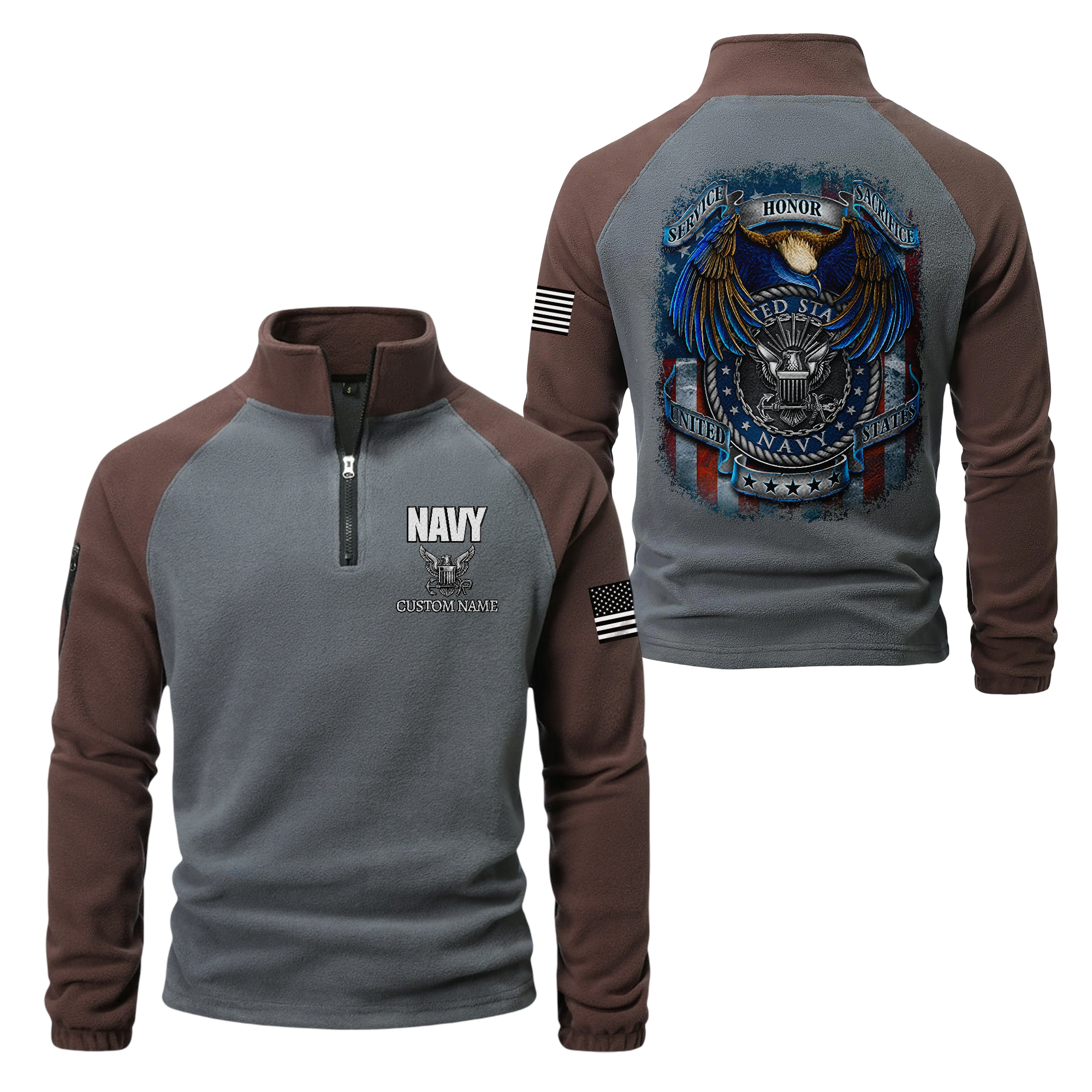 Personalizable Navy Service Honor Sacrifice Half-Zip Raglan Sweatshirt