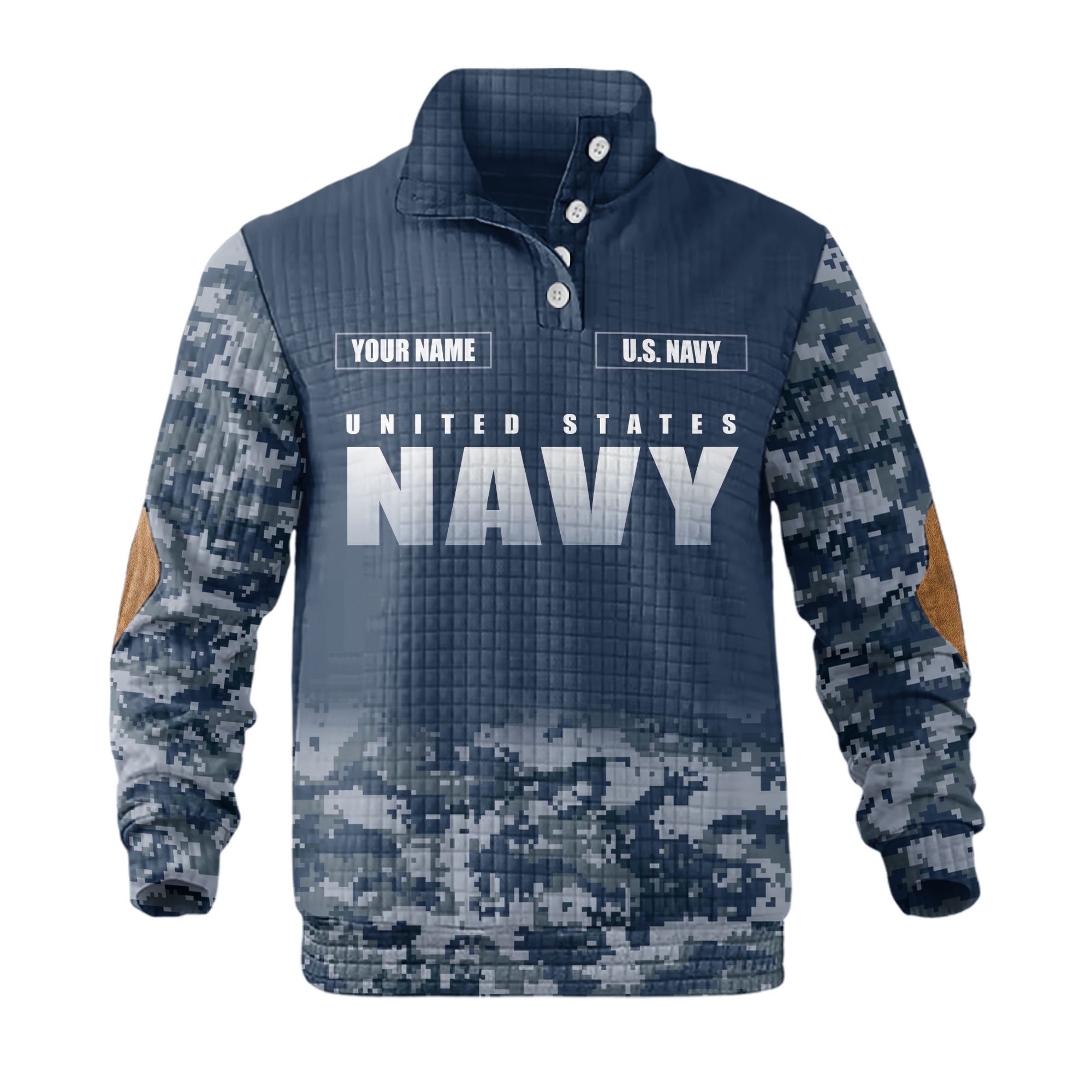 Personalizable Once Navy Always Navy Waffle Stand Collar Sweatshirt