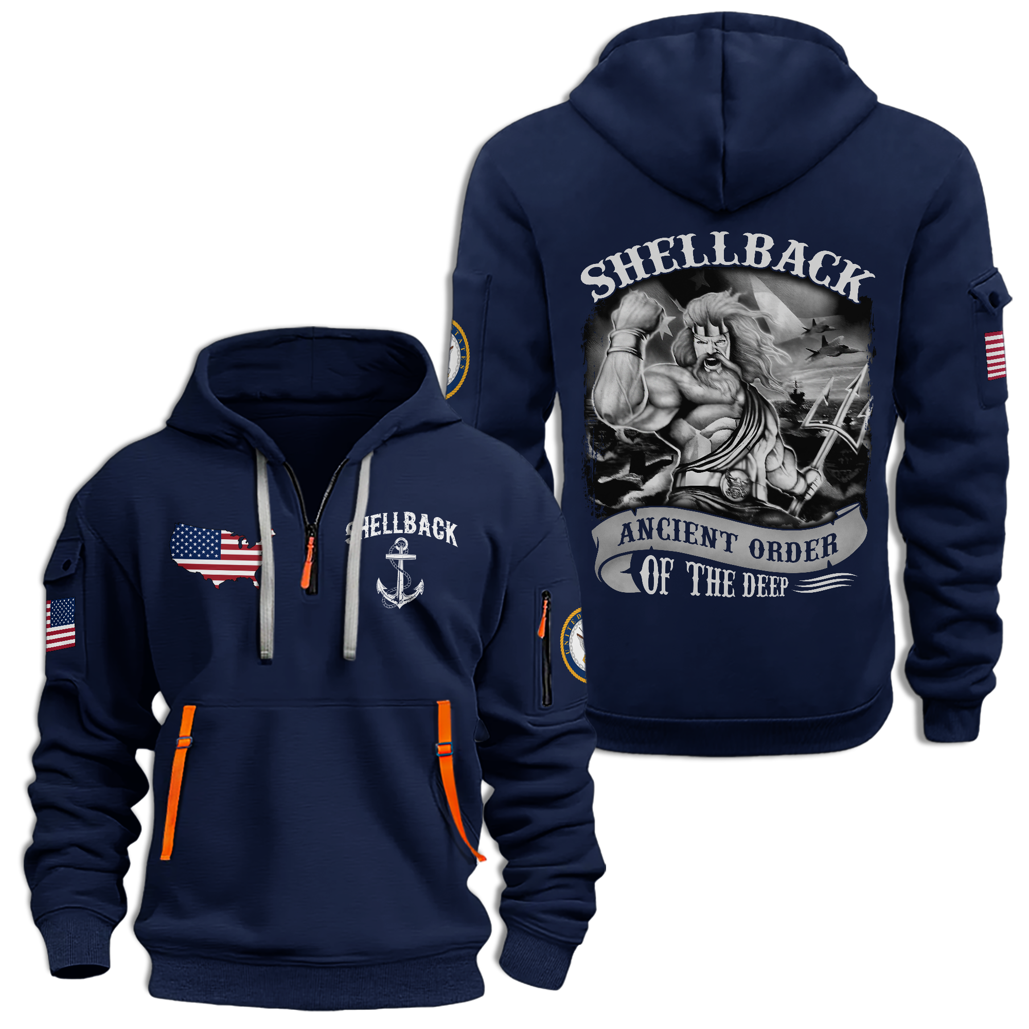 Navy Shellback Ancient Order Of The Deep Quarter Zip Hoodie