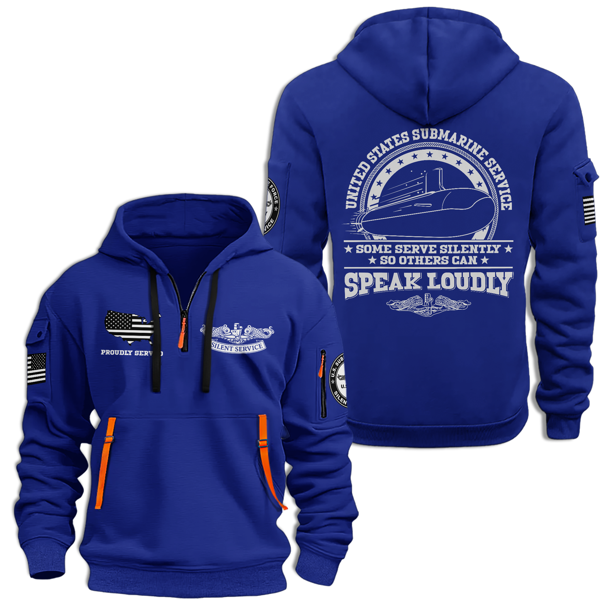 Navy Submarines Silent Service Quarter Zip Hoodie