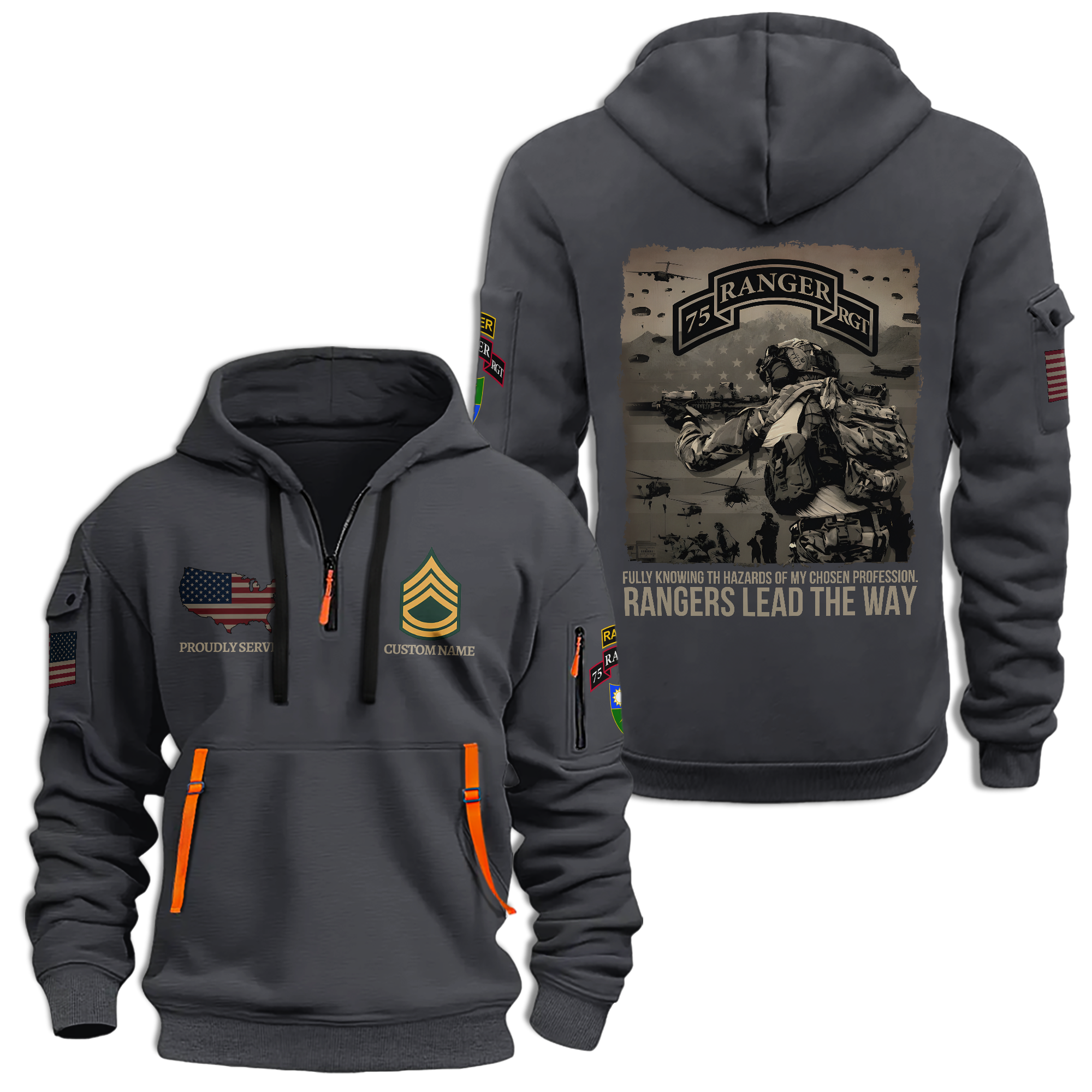 Personalizable 75th Ranger Regiment Quarter Zip Hoodie