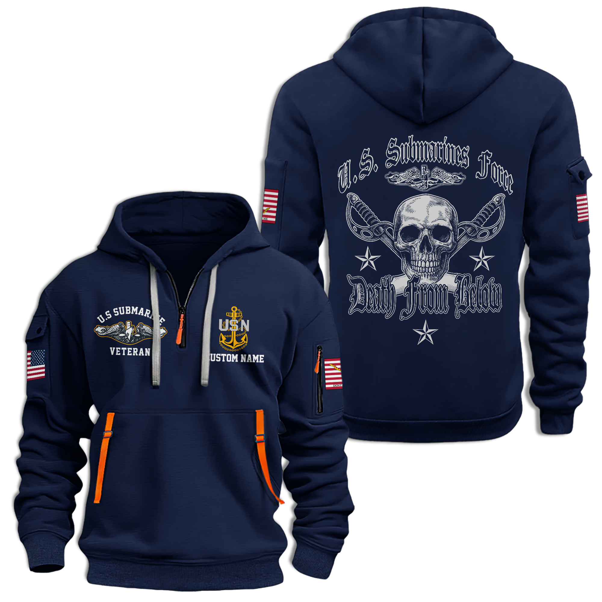 Personalizable Navy Submarine Quarter Zip Hoodie