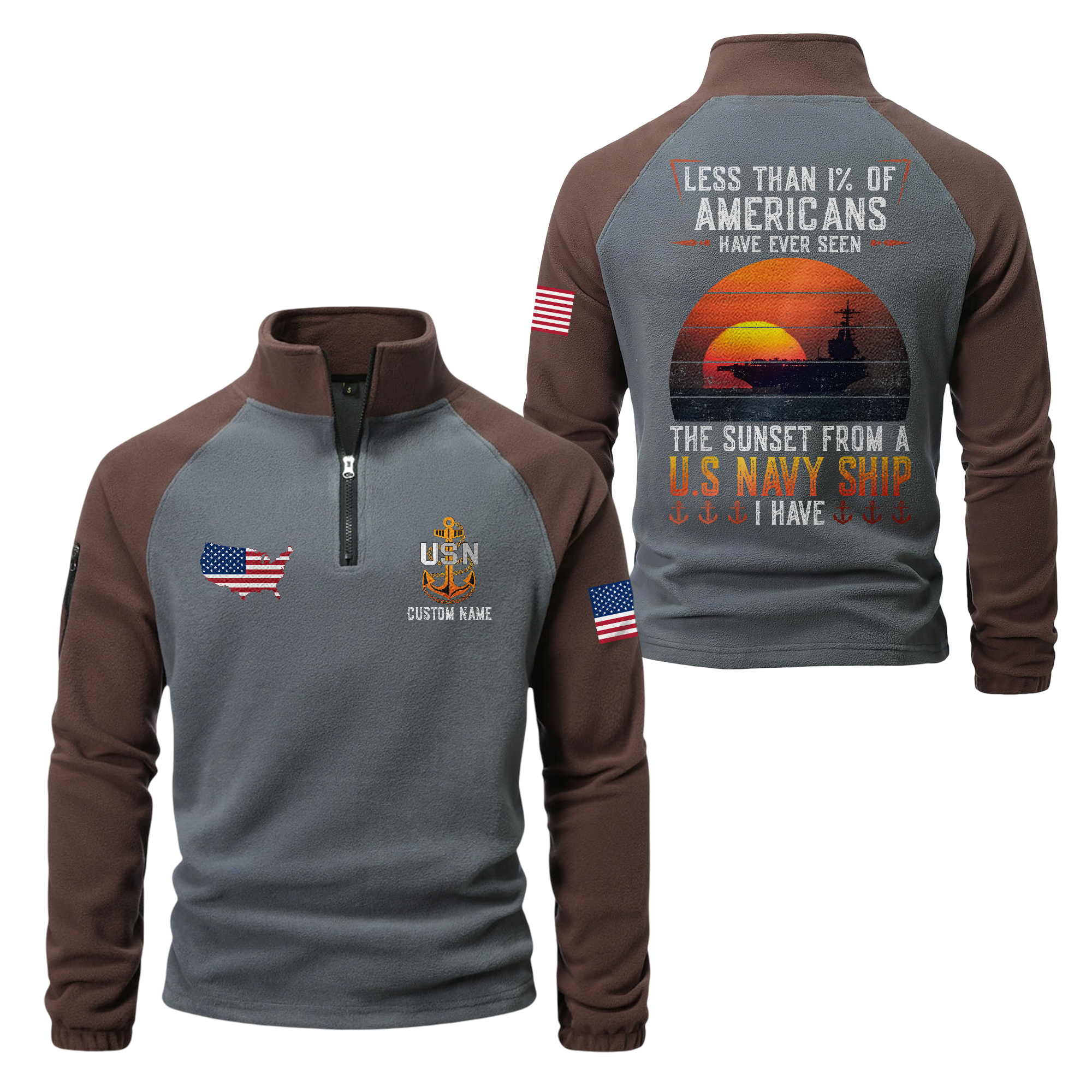 Personalizable Less Than 1% Navy Ship Half-Zip Raglan Sweatshirt