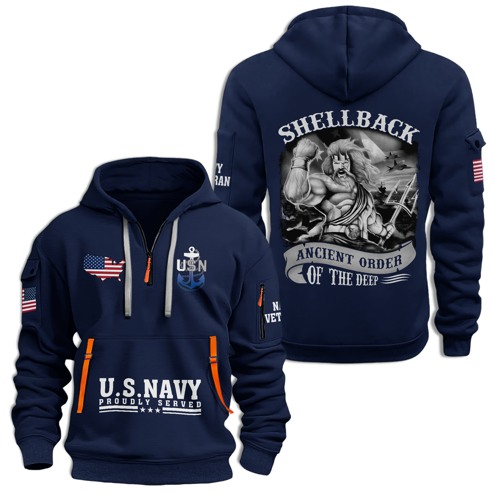 Navy Shellback Ancient Order Of The Deep Quarter Zip Hoodie