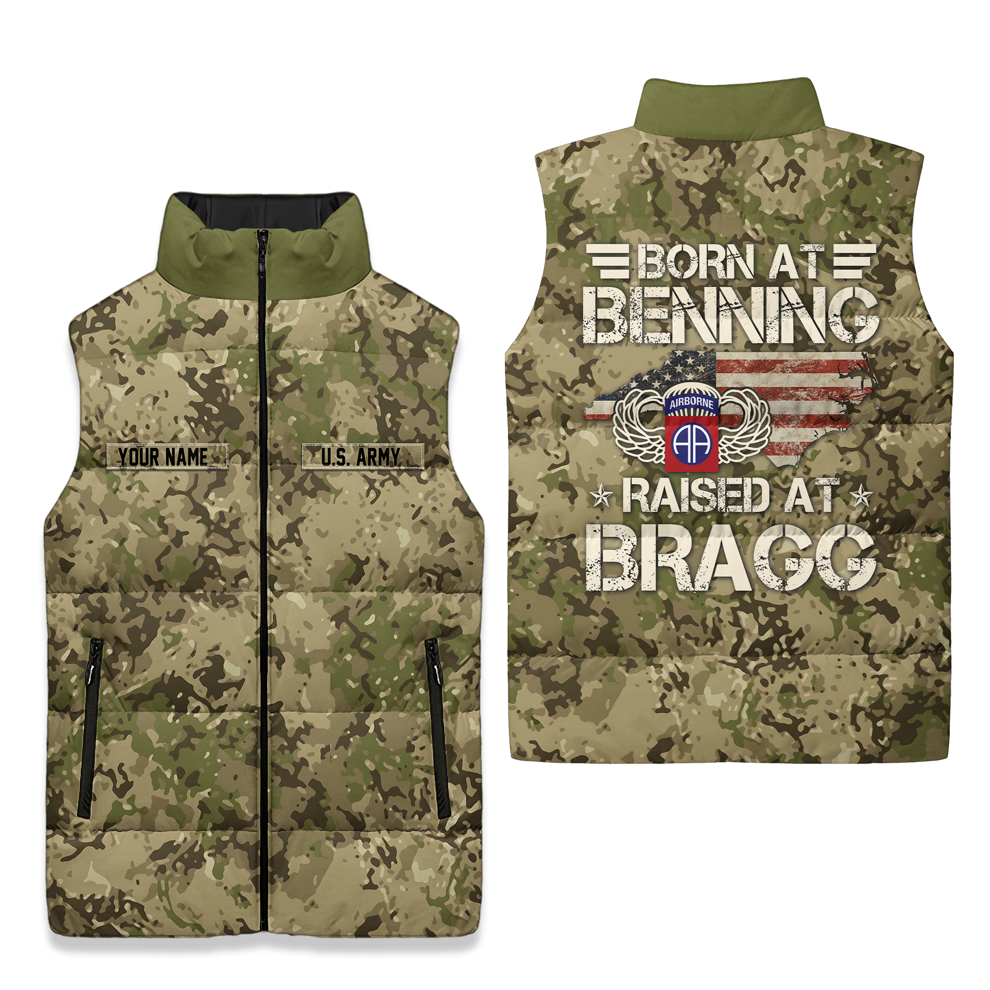 Personalizable 82nd Airborne Born At Benning Puffer Vest
