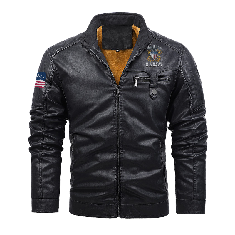 Navy Leather Jacket