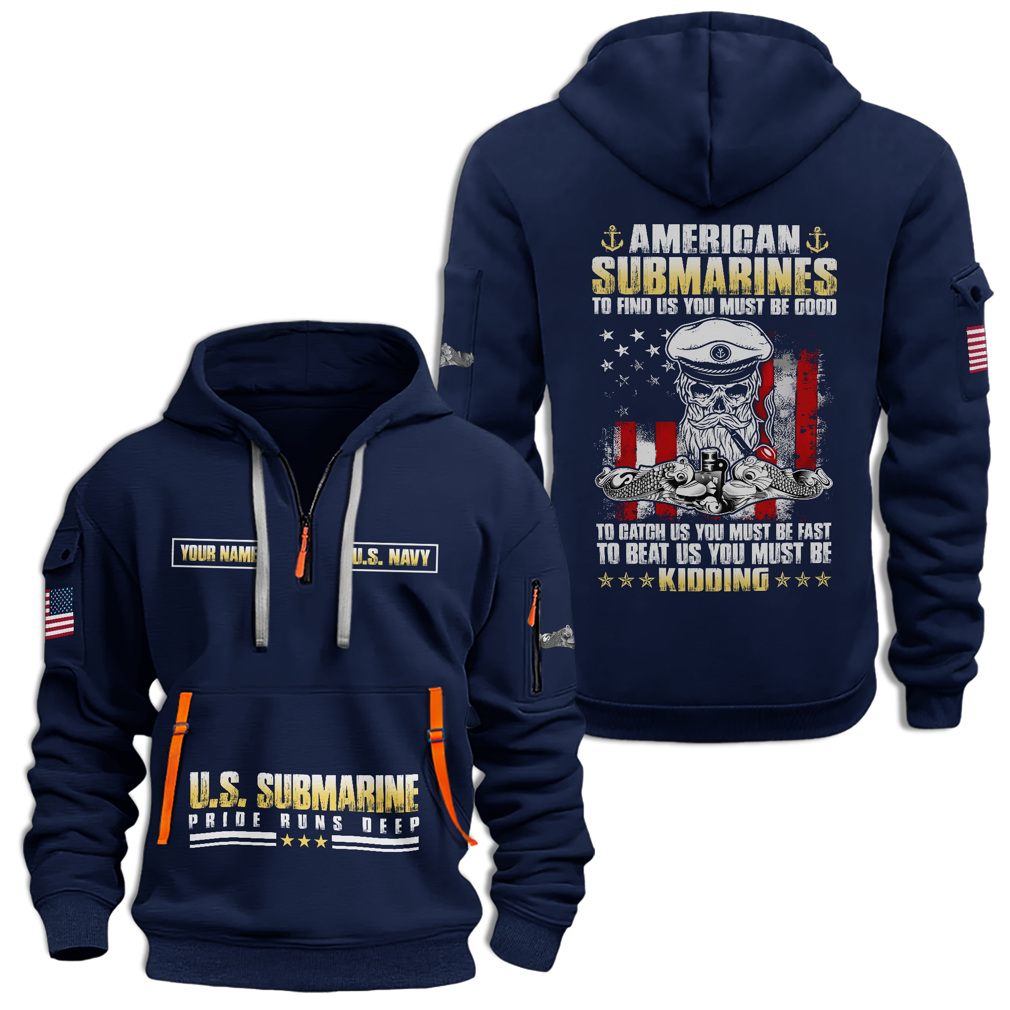 Personalizable Navy Submarine Quarter Zip Hoodie