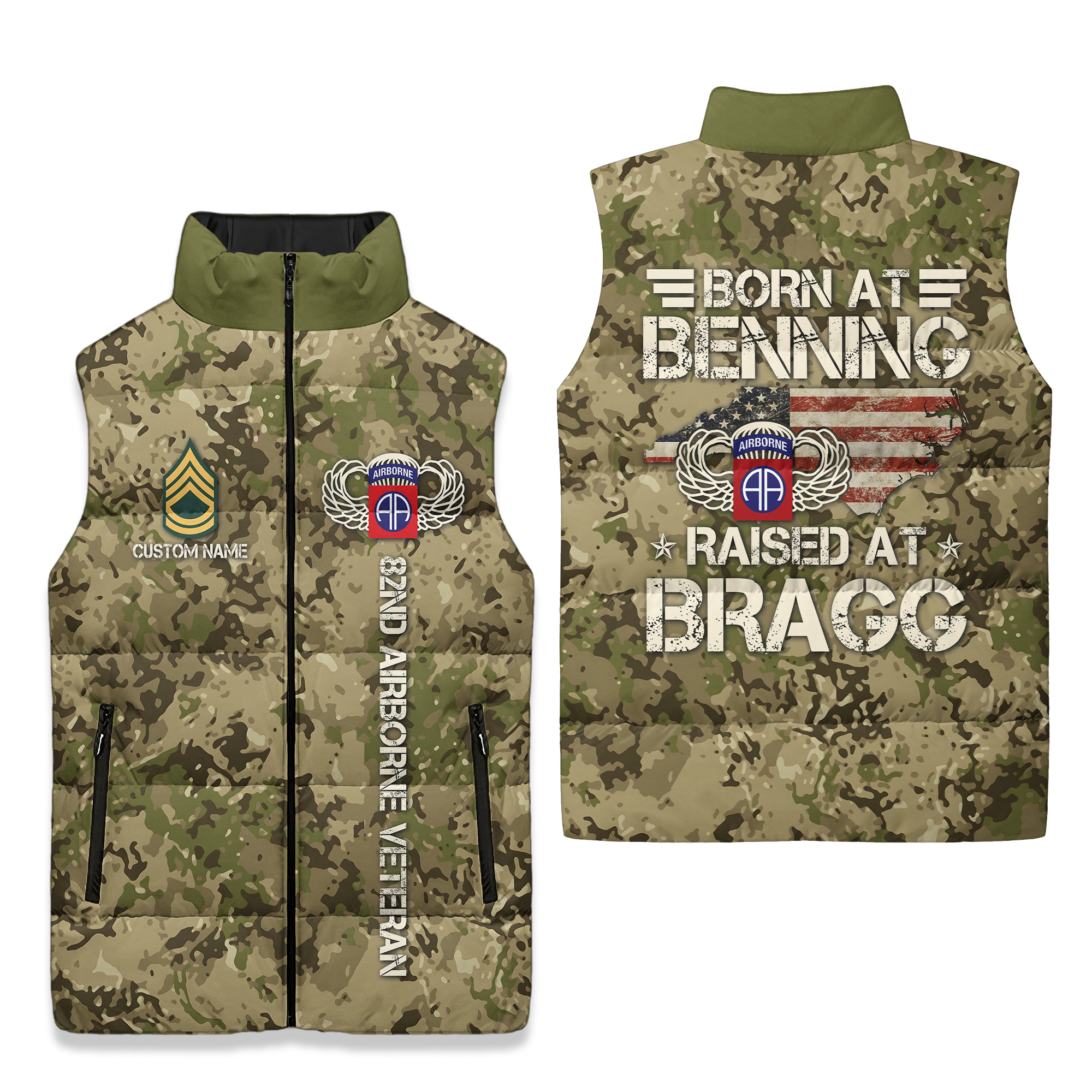 Personalizable 82nd Airborne Born At Benning Puffer Vest