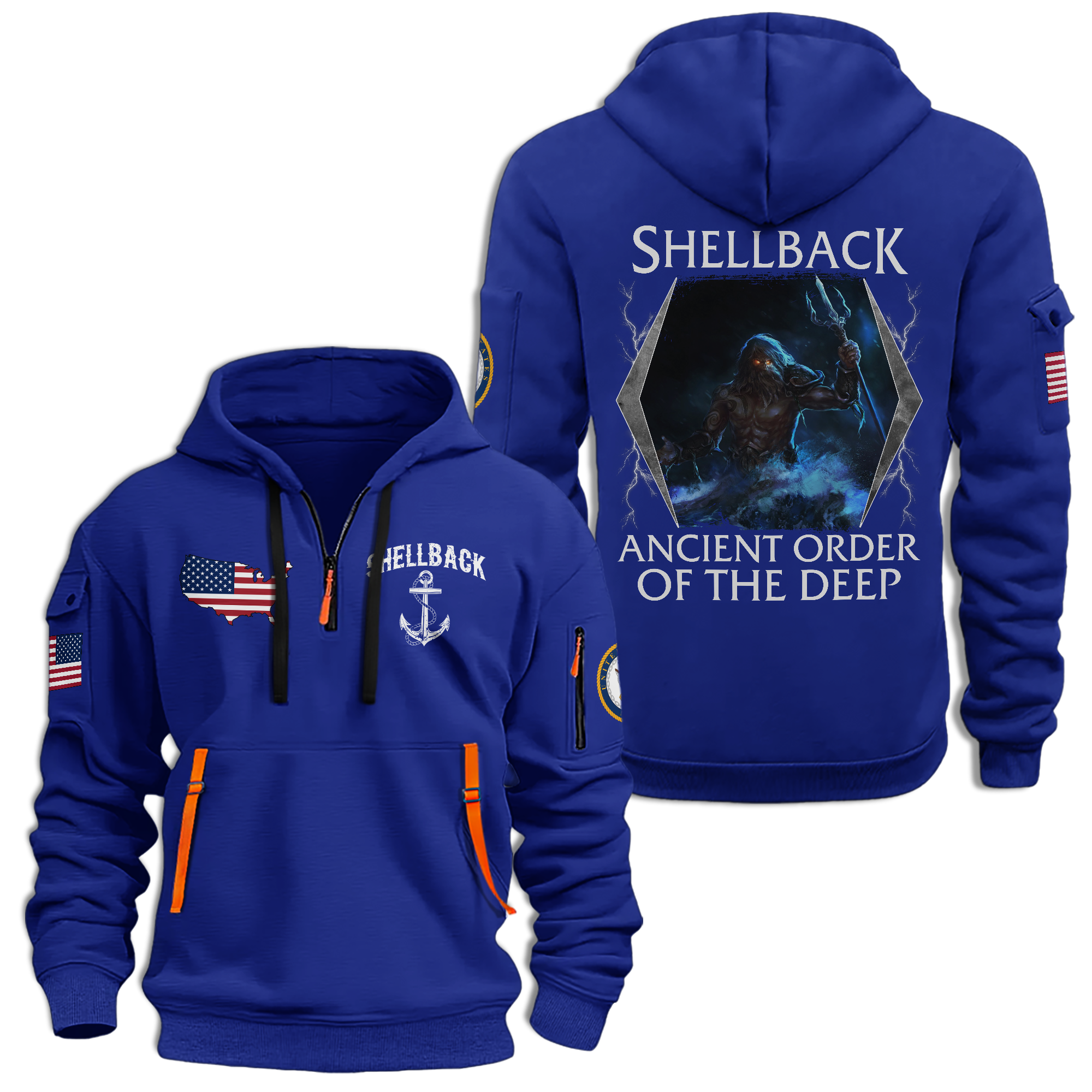 Navy Shellback Ancient Order Of The Deep Quarter Zip Hoodie
