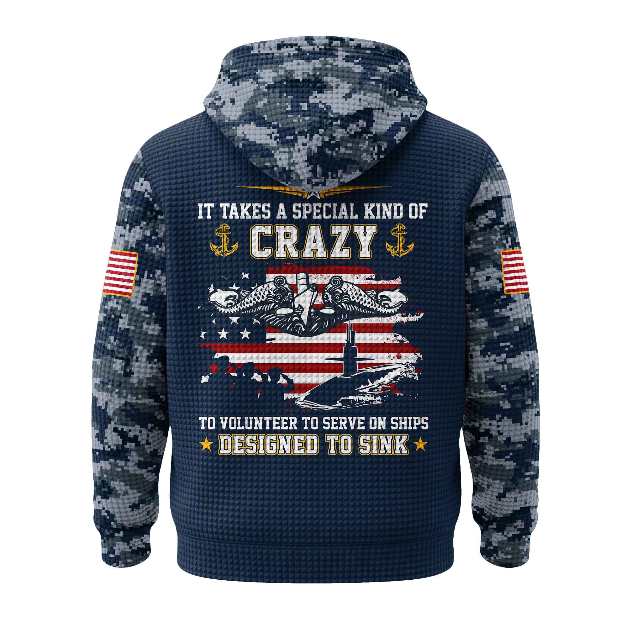 Personalizable Navy Submarine Quarter Zip Waffle Hoodie