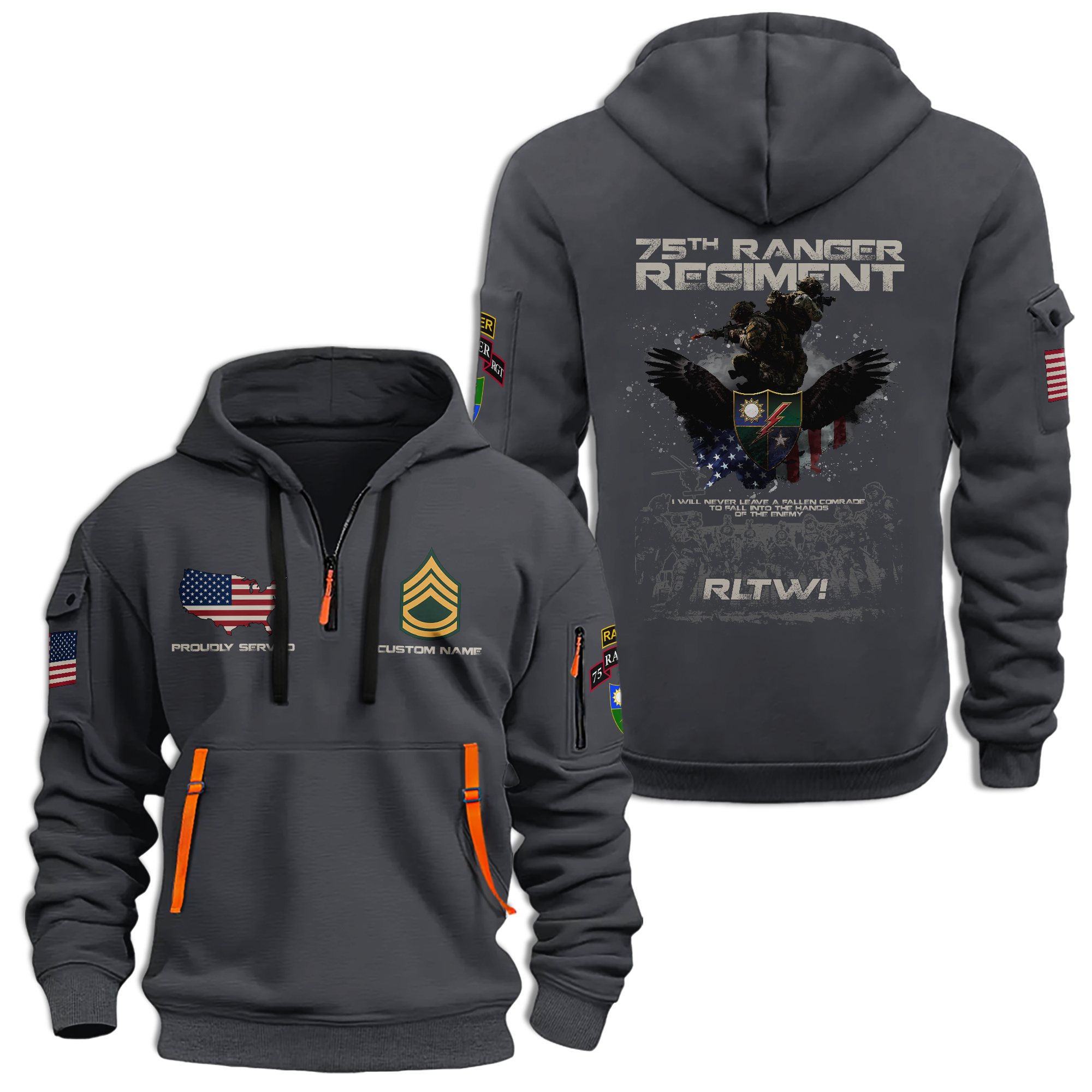 Personalizable 75th Ranger Regiment Quarter Zip Hoodie
