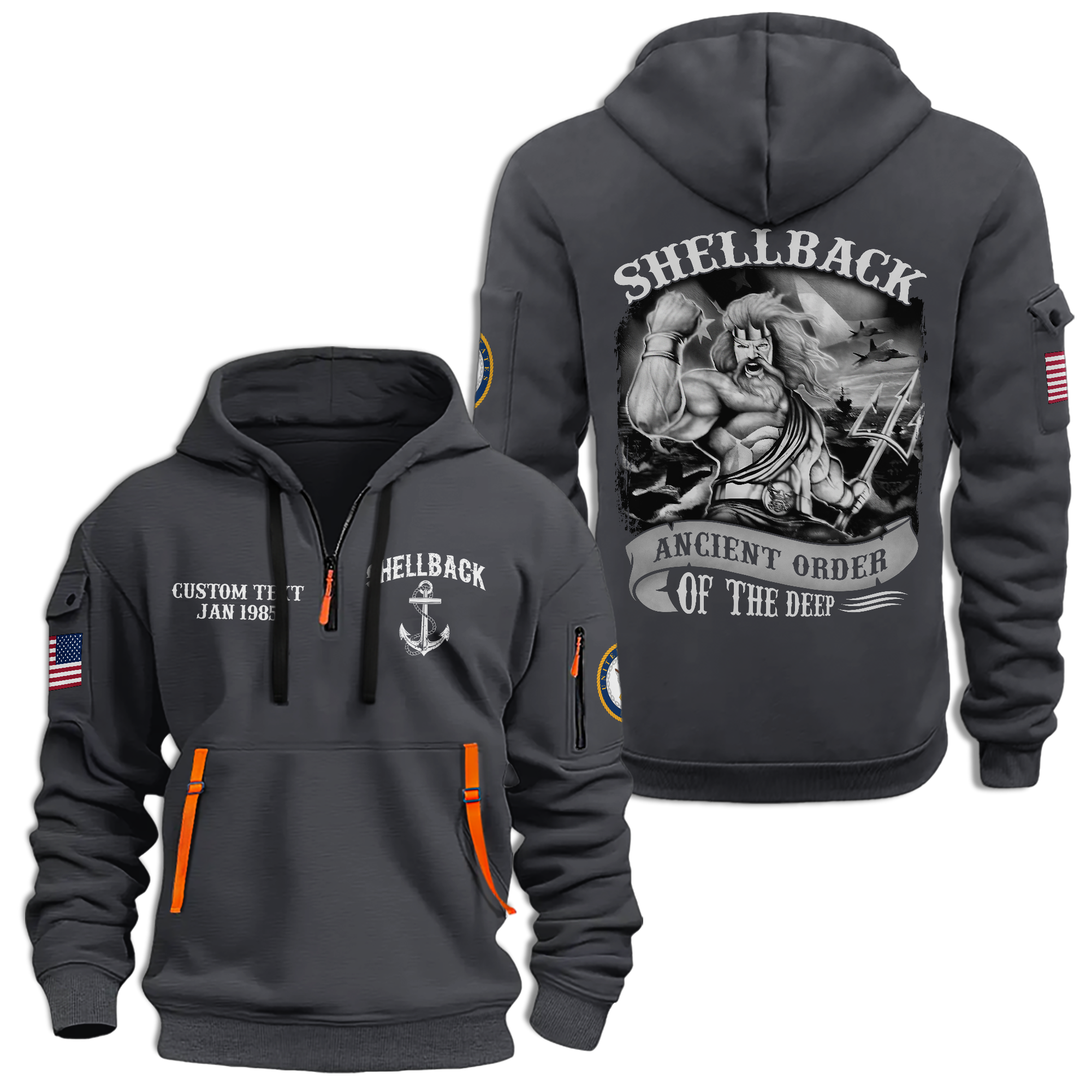 Personalizable Navy Shellback Ancient Order Of The Deep Quarter Zip Hoodie