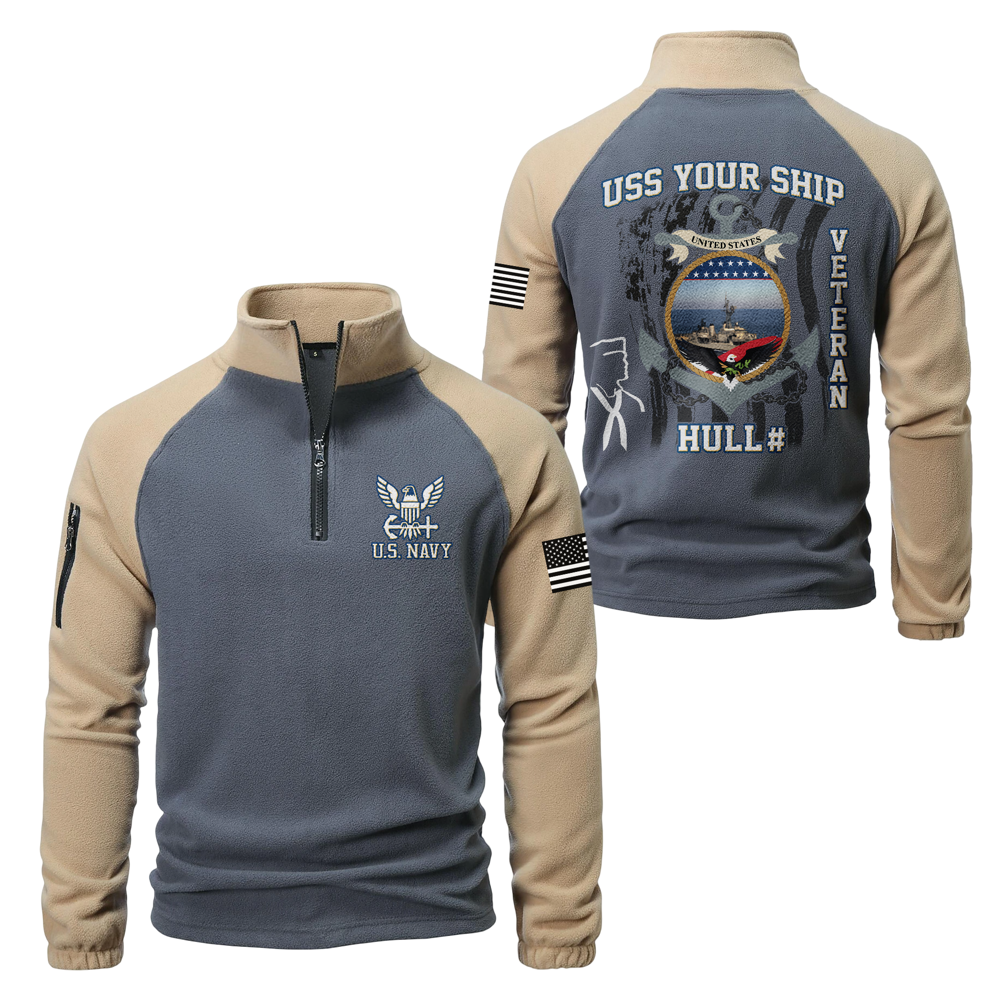 Personalizable Navy Ship Half-Zip Raglan Sweatshirt