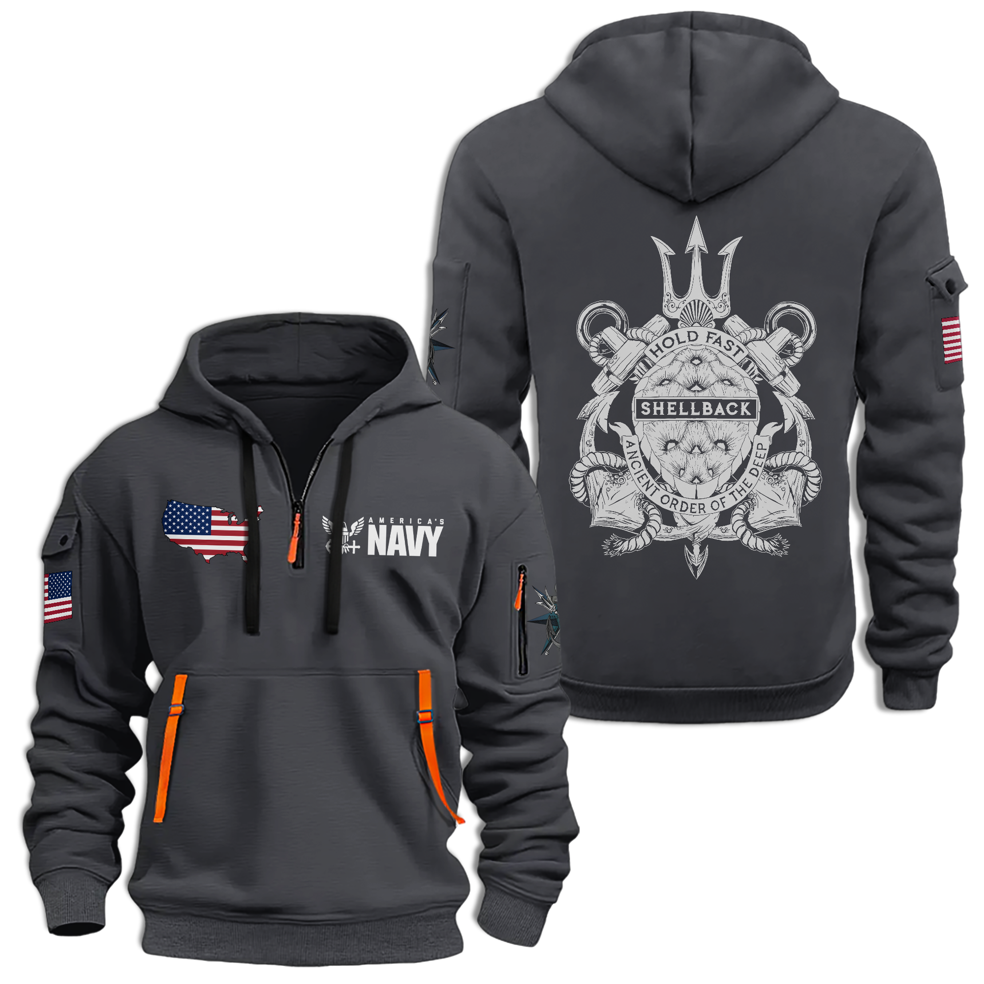 Navy Shellback Ancient Order Of The Deep Quarter Zip Hoodie