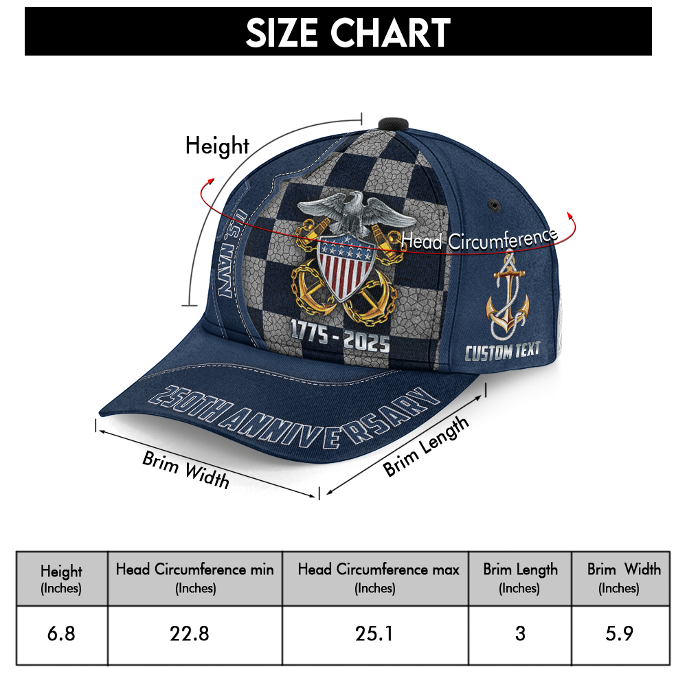 Personalizable Navy 250th Anniversary Classic Cap