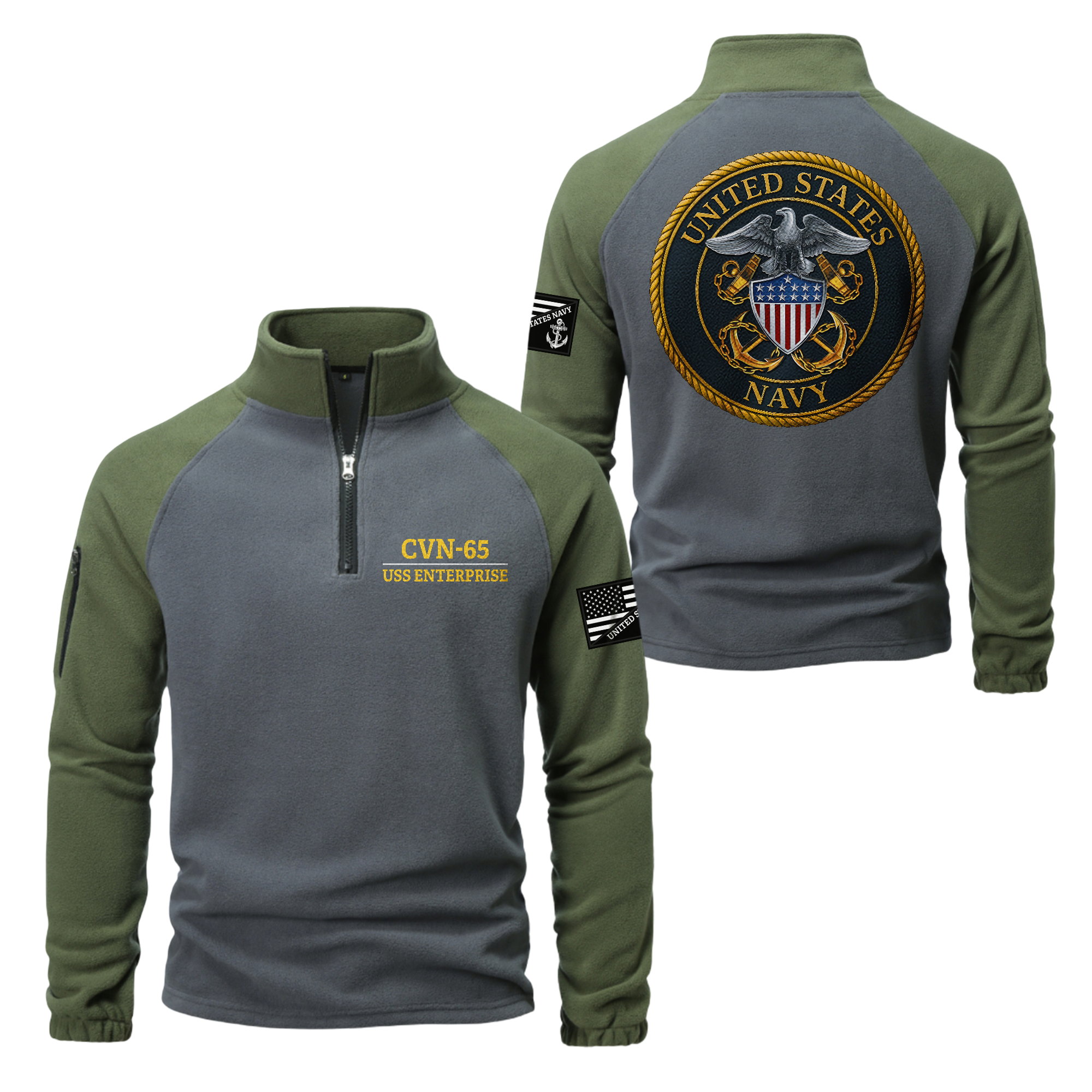 Personalizable Navy Ship Half-Zip Raglan Sweatshirt