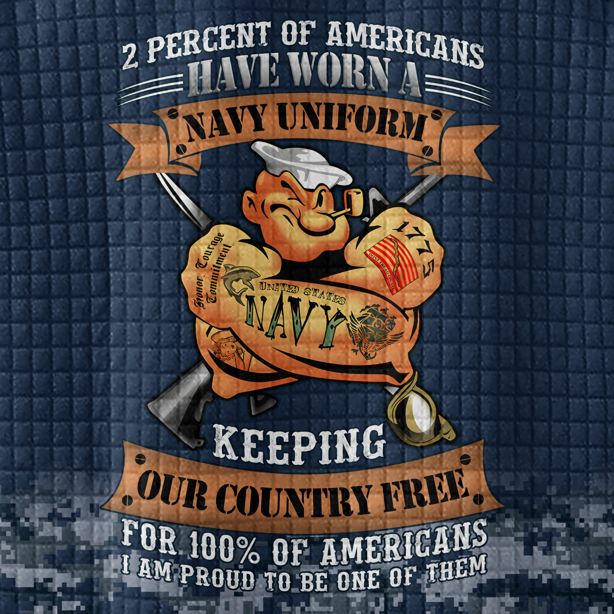 Personalizable 2% of Americans Have Worn A Navy Uniform Waffle Stand Collar Sweatshirt