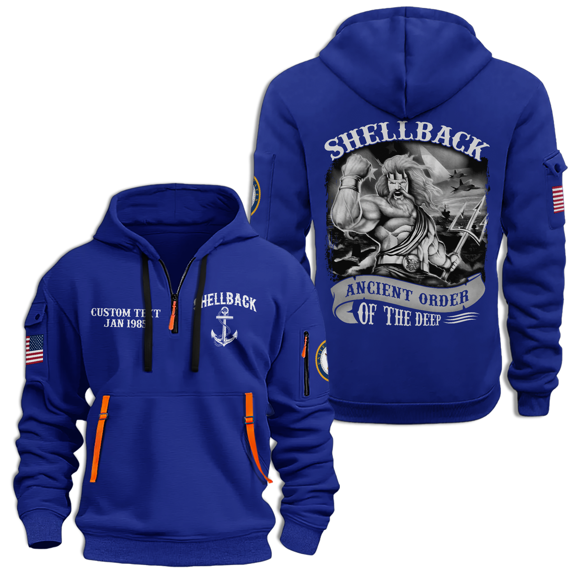 Personalizable Navy Shellback Ancient Order Of The Deep Quarter Zip Hoodie