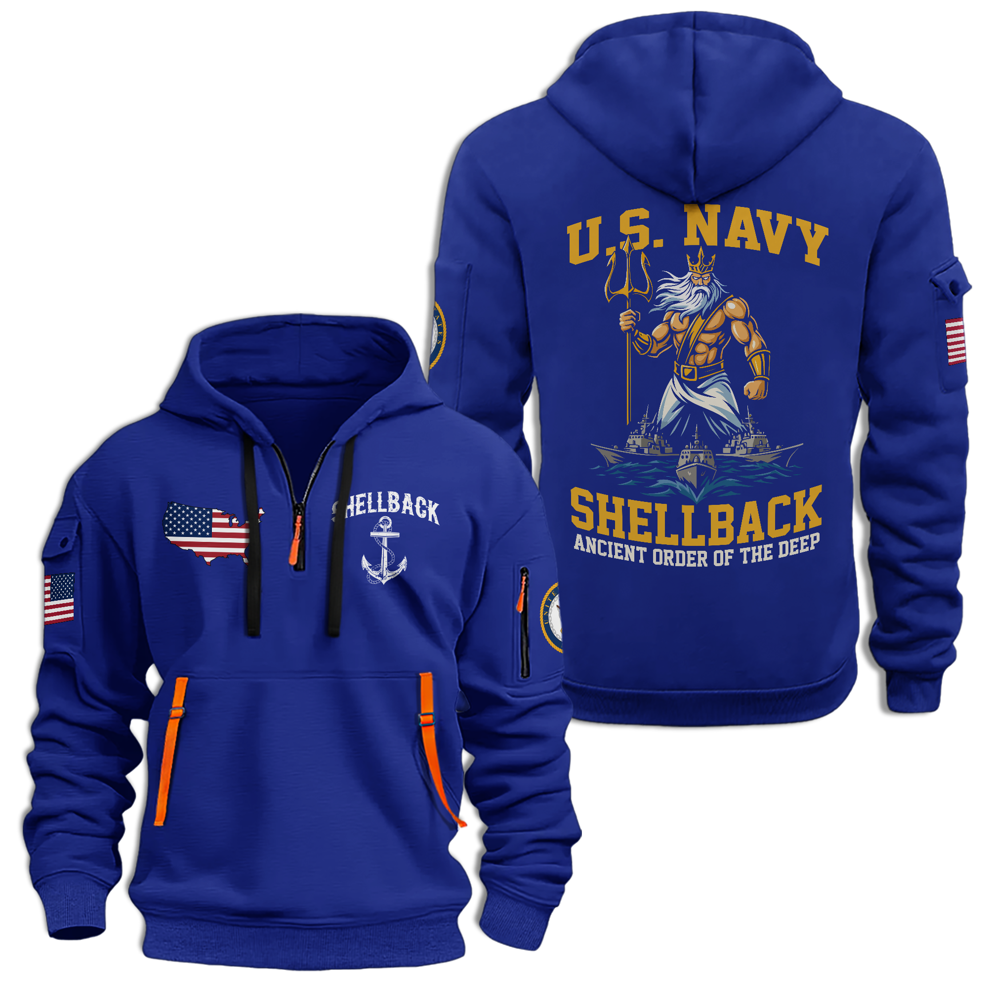 Navy Shellback Ancient Order Of The Deep Quarter Zip Hoodie
