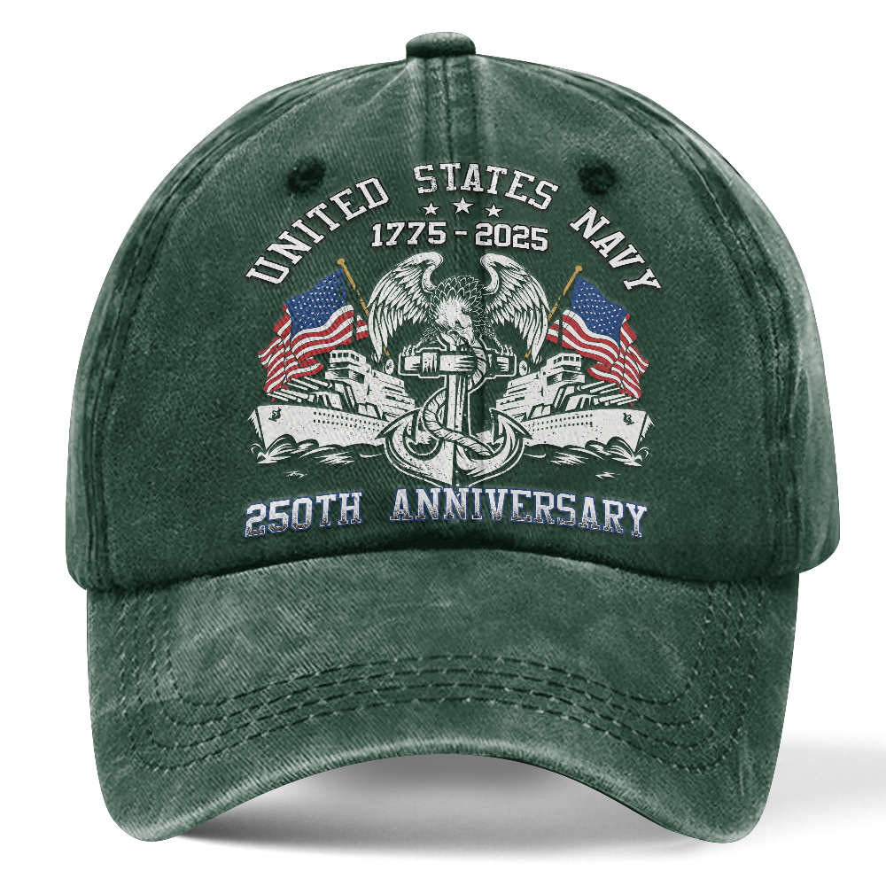 Personalizable Navy 250th Anniversary Washed Cap
