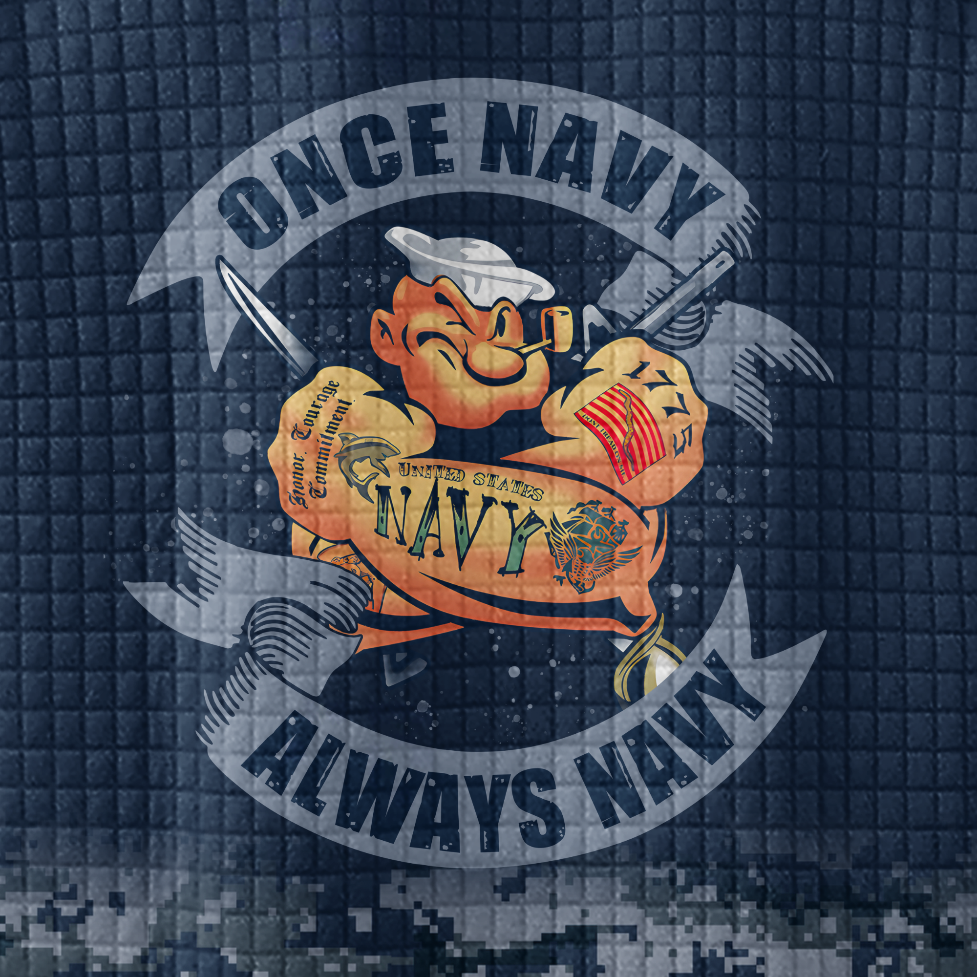 Personalizable Once Navy Always Navy Waffle Stand Collar Sweatshirt