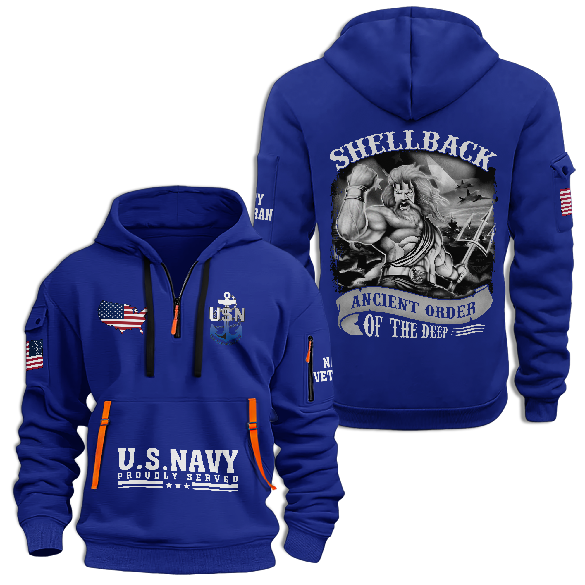 Navy Shellback Ancient Order Of The Deep Quarter Zip Hoodie