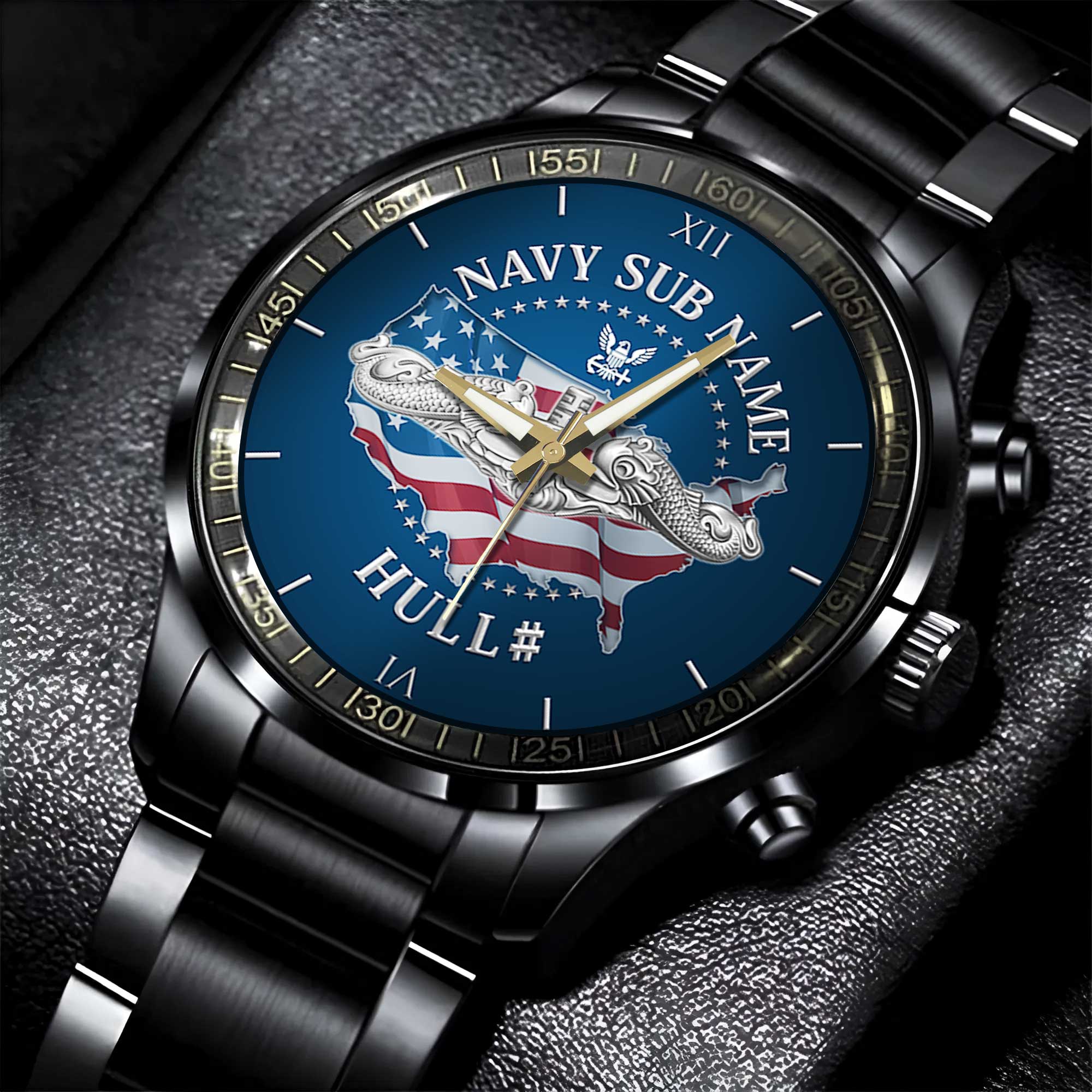 Personalizable Navy Submarine Stainless Steel Watch