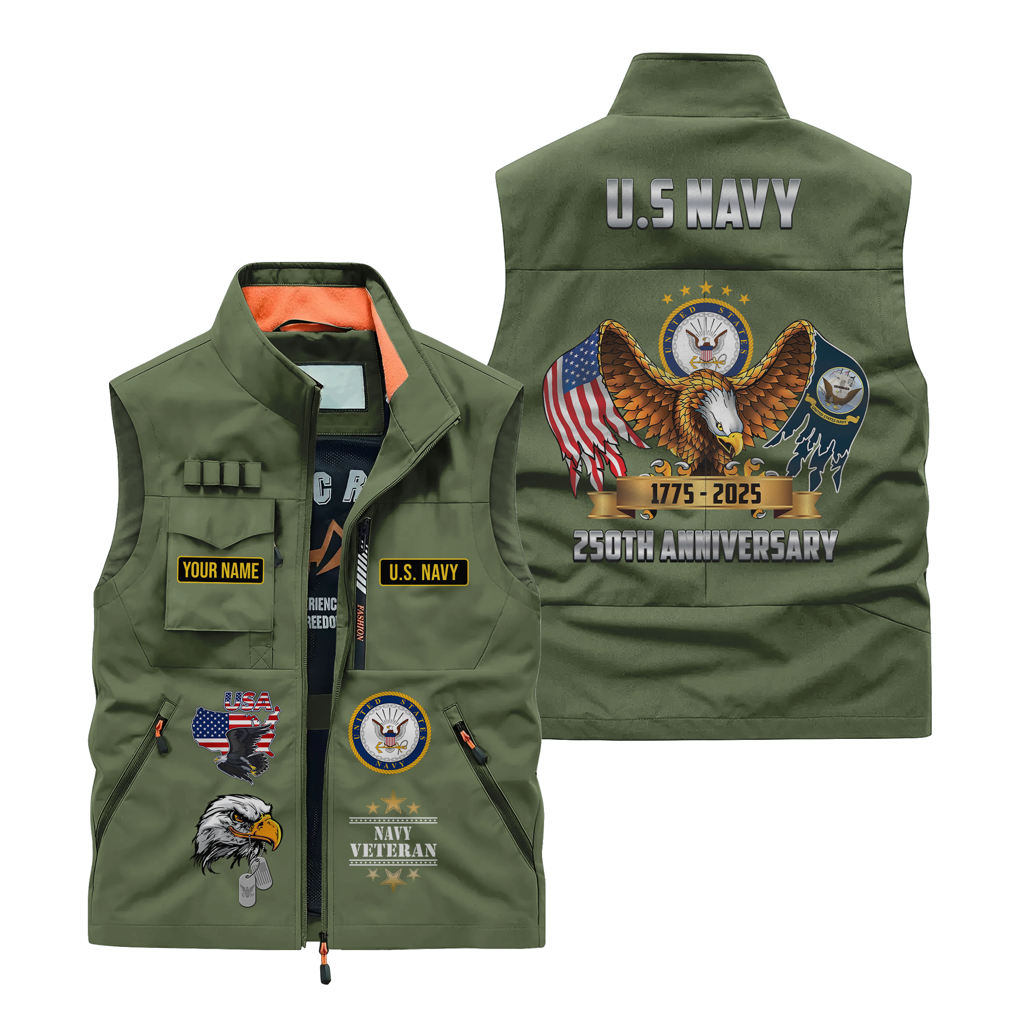 Personalizable Navy 250th Anniversary Pocket Vest