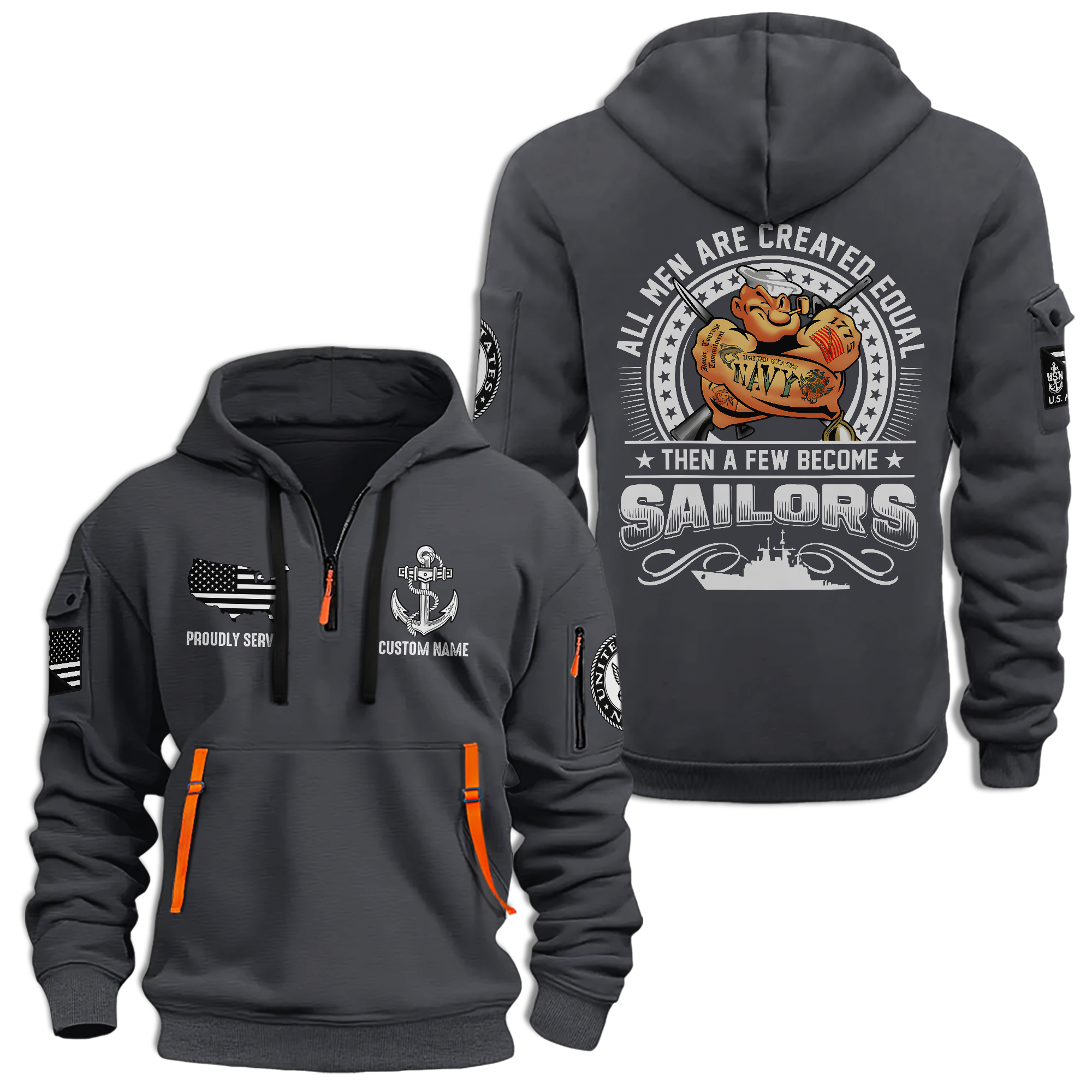 Personalizable Navy All Men Are Created Equal Quarter Zip Hoodie