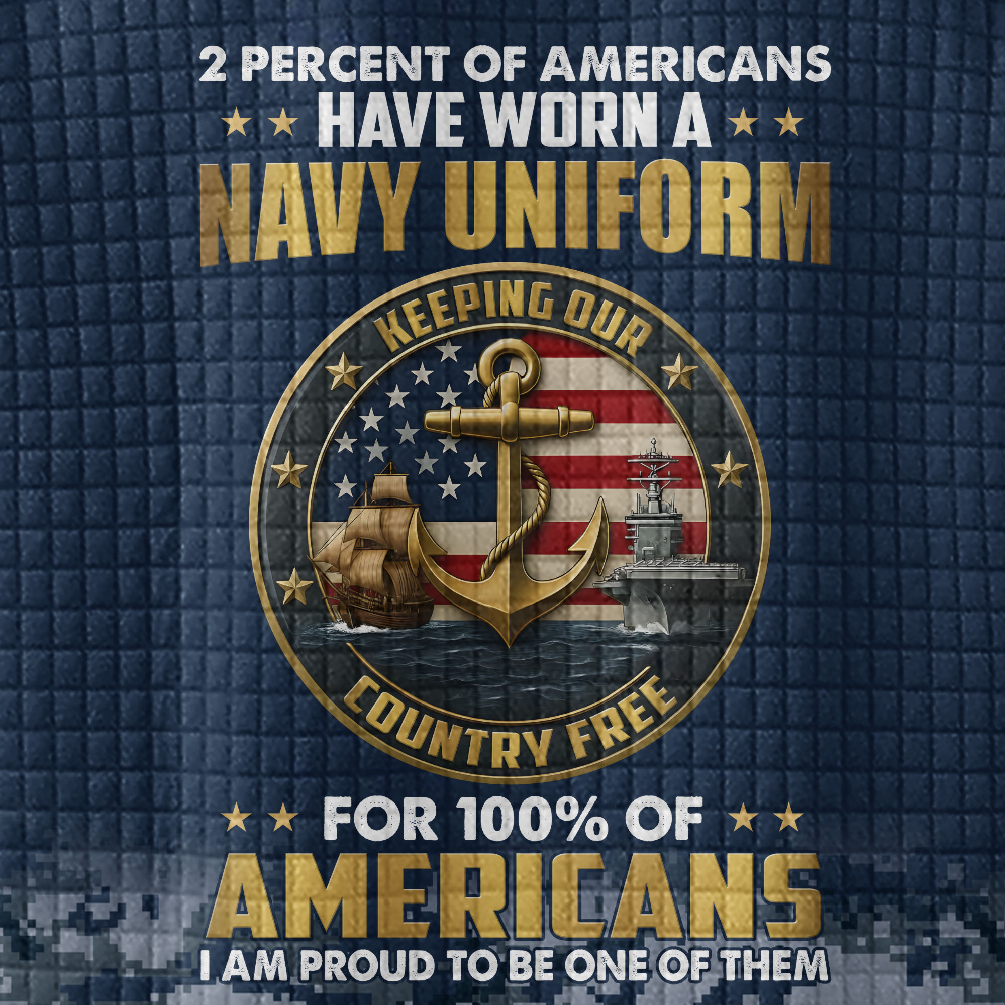 Personalizable 2% of Americans Have Worn A Navy Uniform Waffle Stand Collar Sweatshirt