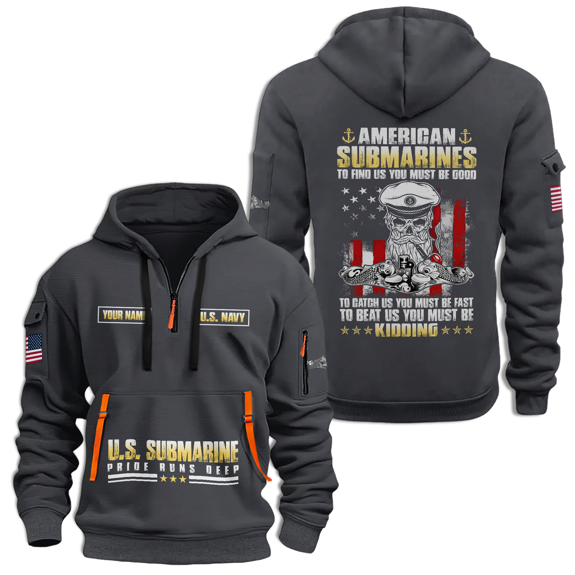 Personalizable Navy Submarine Quarter Zip Hoodie