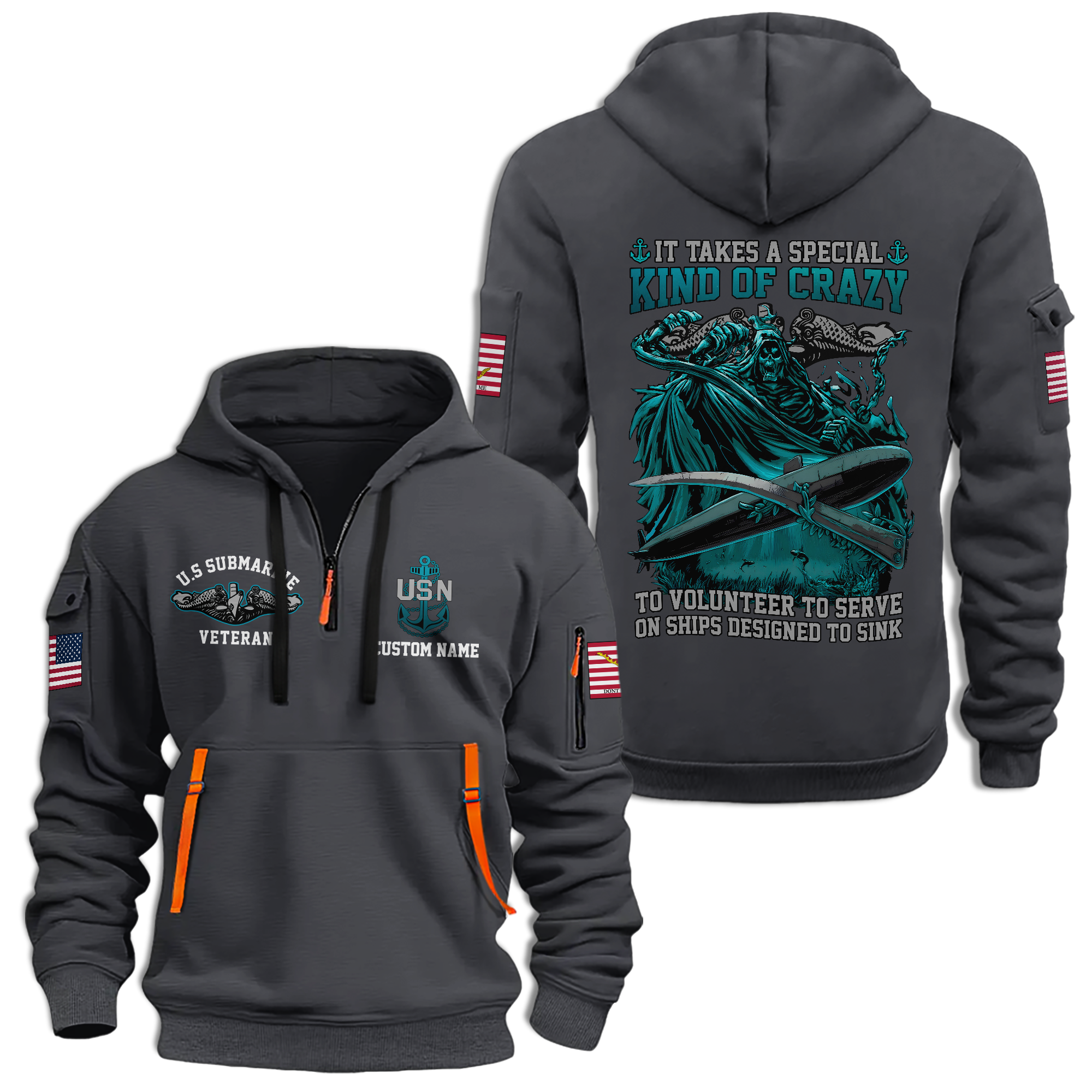 Personalizable Navy Submarine Quarter Zip Hoodie