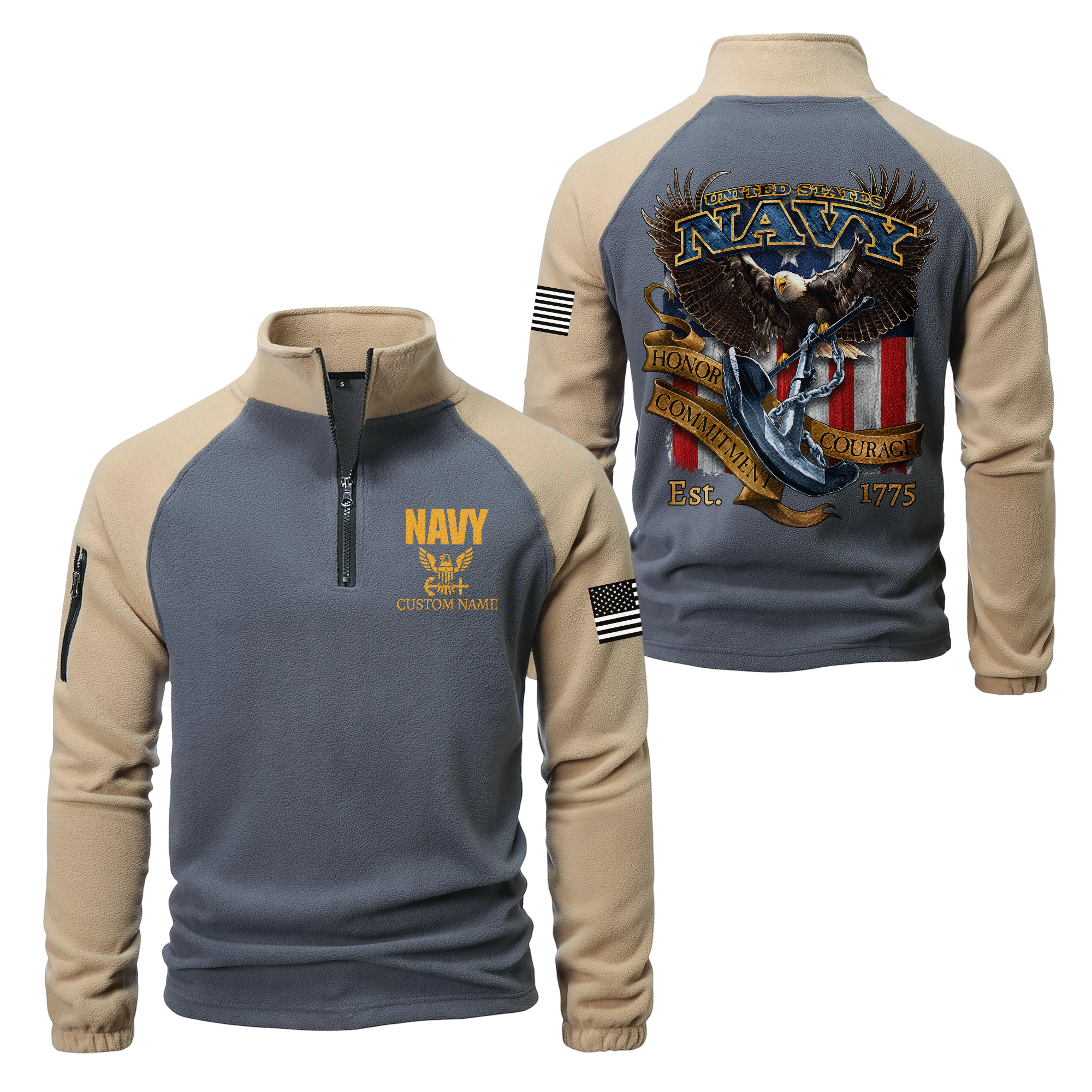 Personalizable Navy Honor Courage Commitment Half-Zip Raglan Sweatshirt
