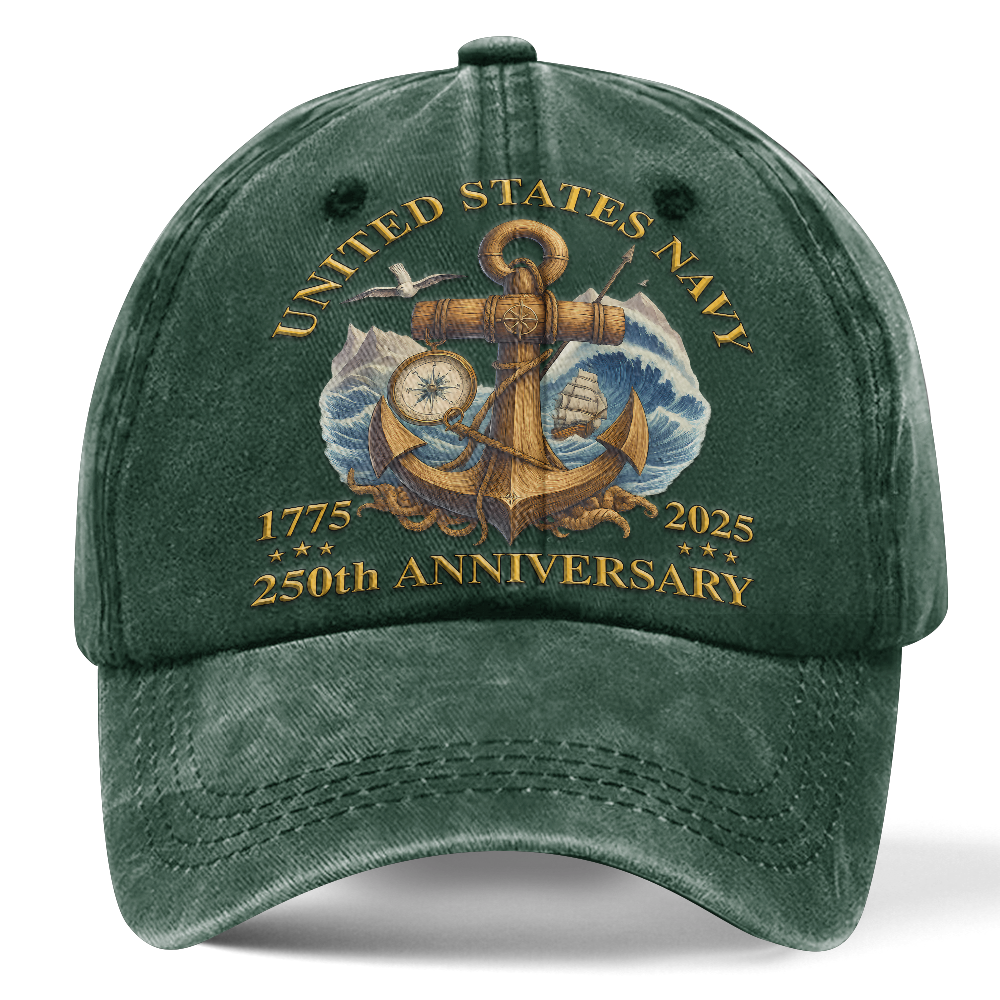 Personalizable Navy 250th Anniversary Washed Cap