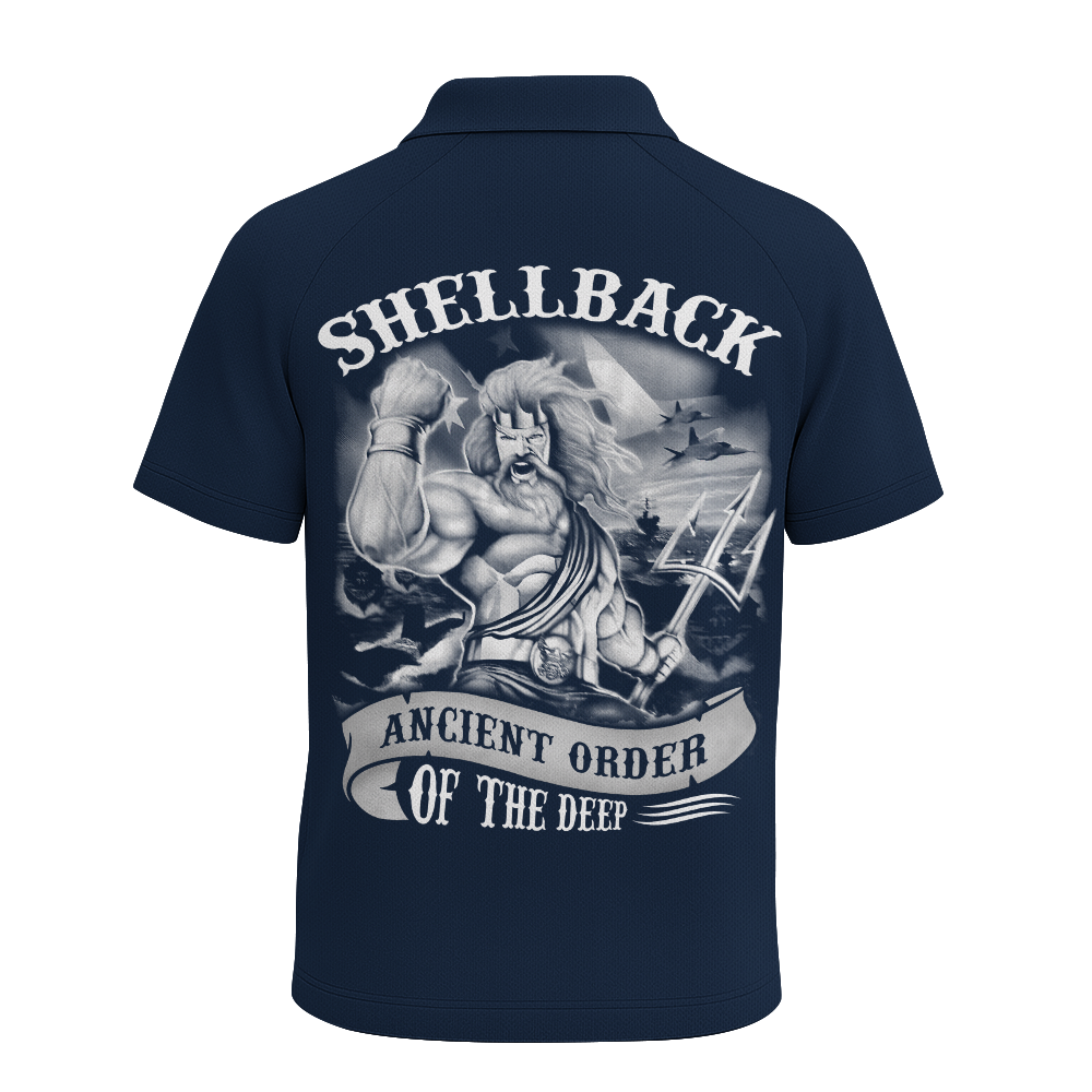 Navy Shellback Ancient Order Of The Deep Raglan Zip Polo Shirt