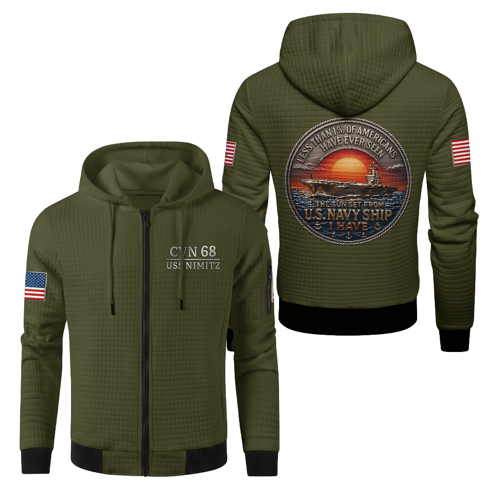 Personalizable Less Than 1% Navy Ship Waffle Hooded Jacket