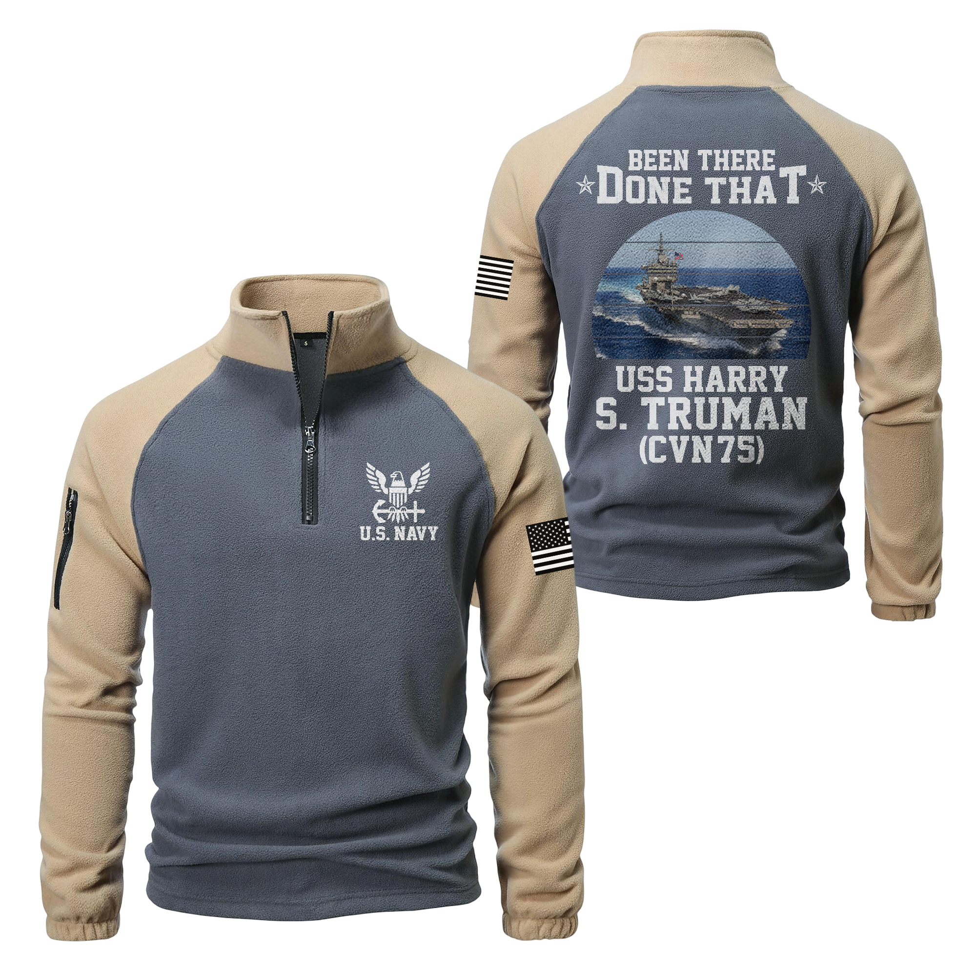 Personalizable Navy Ship Been There Done That Half-Zip Raglan Sweatshirt