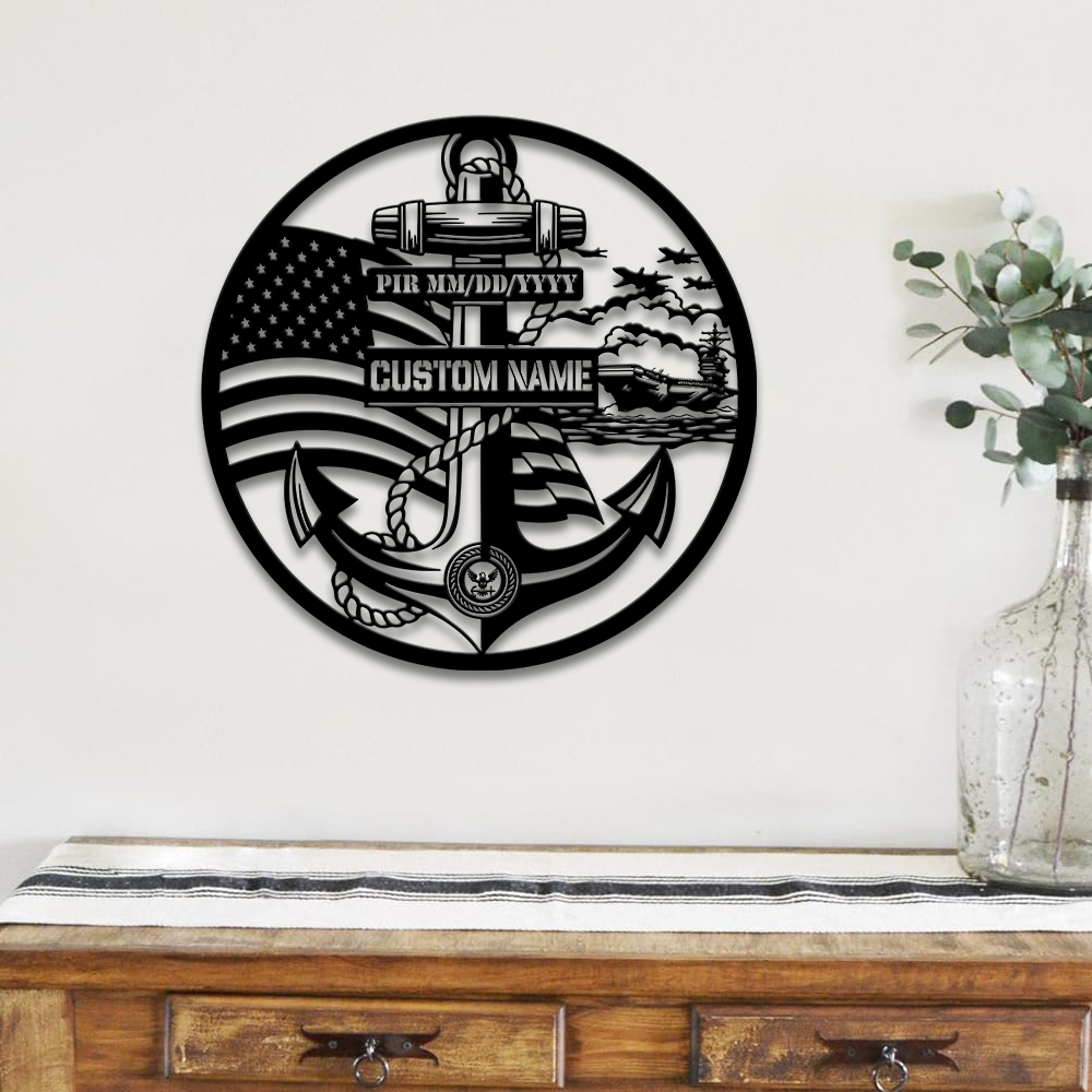 Personalized Navy Anchor Metal Sign Wall Art