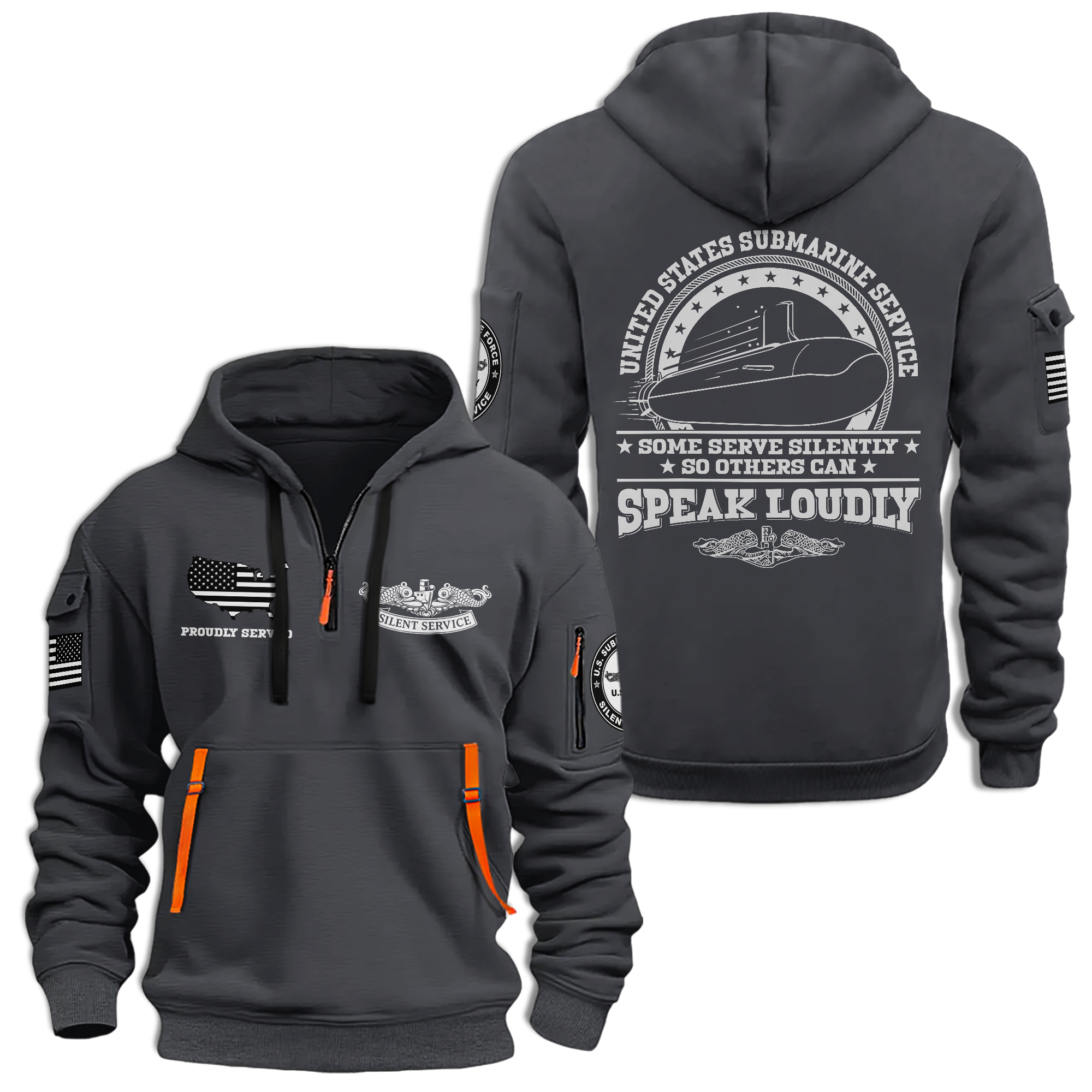Navy Submarines Silent Service Quarter Zip Hoodie