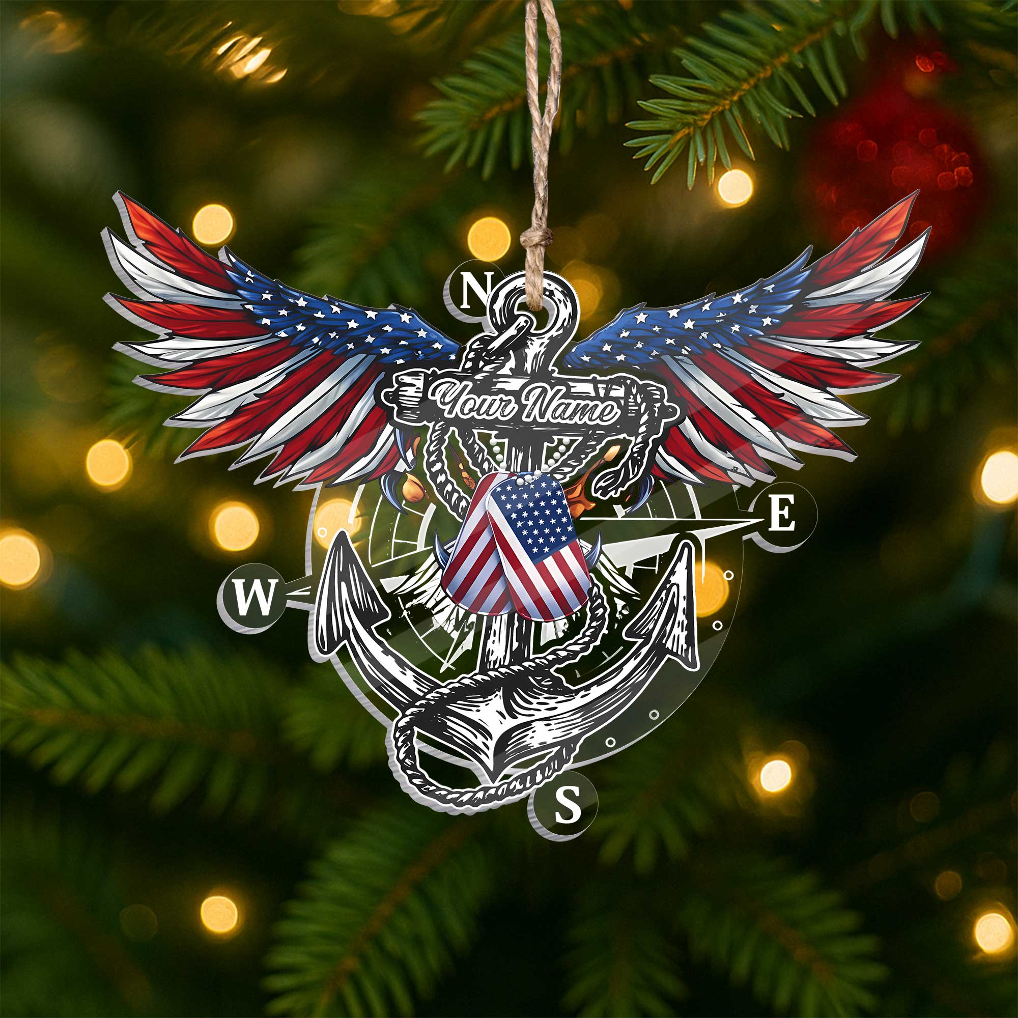 Navy Anchor Acrylic Ornament